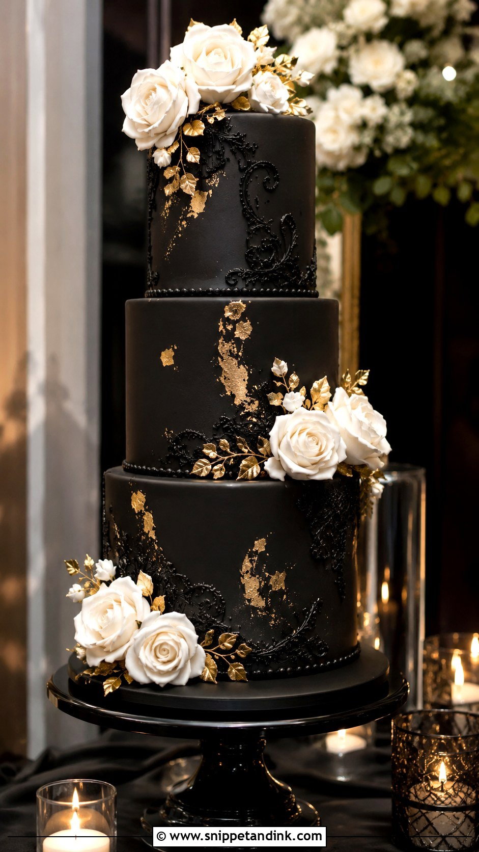 Bespoke Black Wedding Cake - Snippet and Ink - 35 Bespoke Wedding Cake Ideas