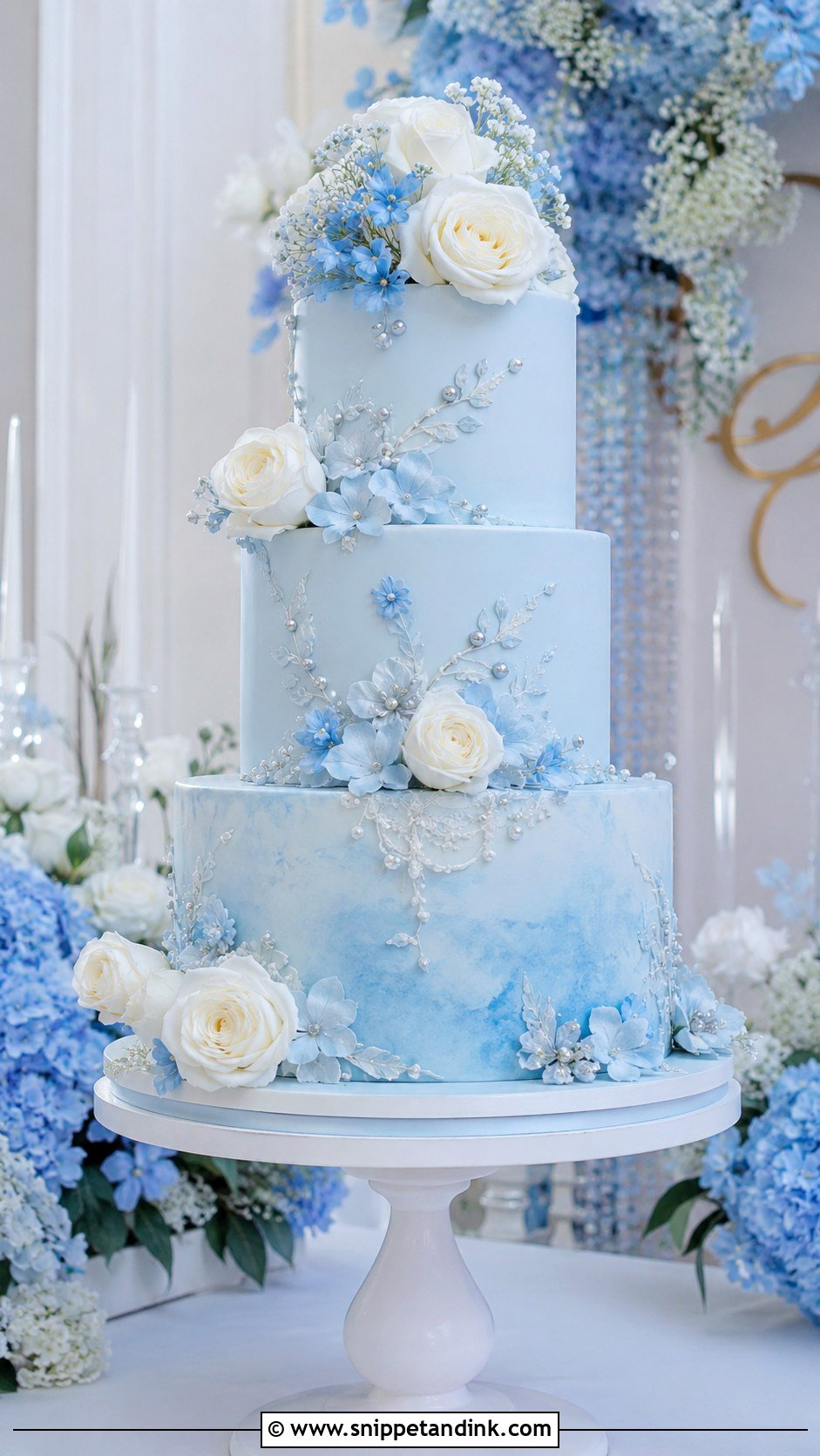 Bespoke Blue Wedding Cake - Snippet and Ink - 35 Bespoke Wedding Cake Ideas