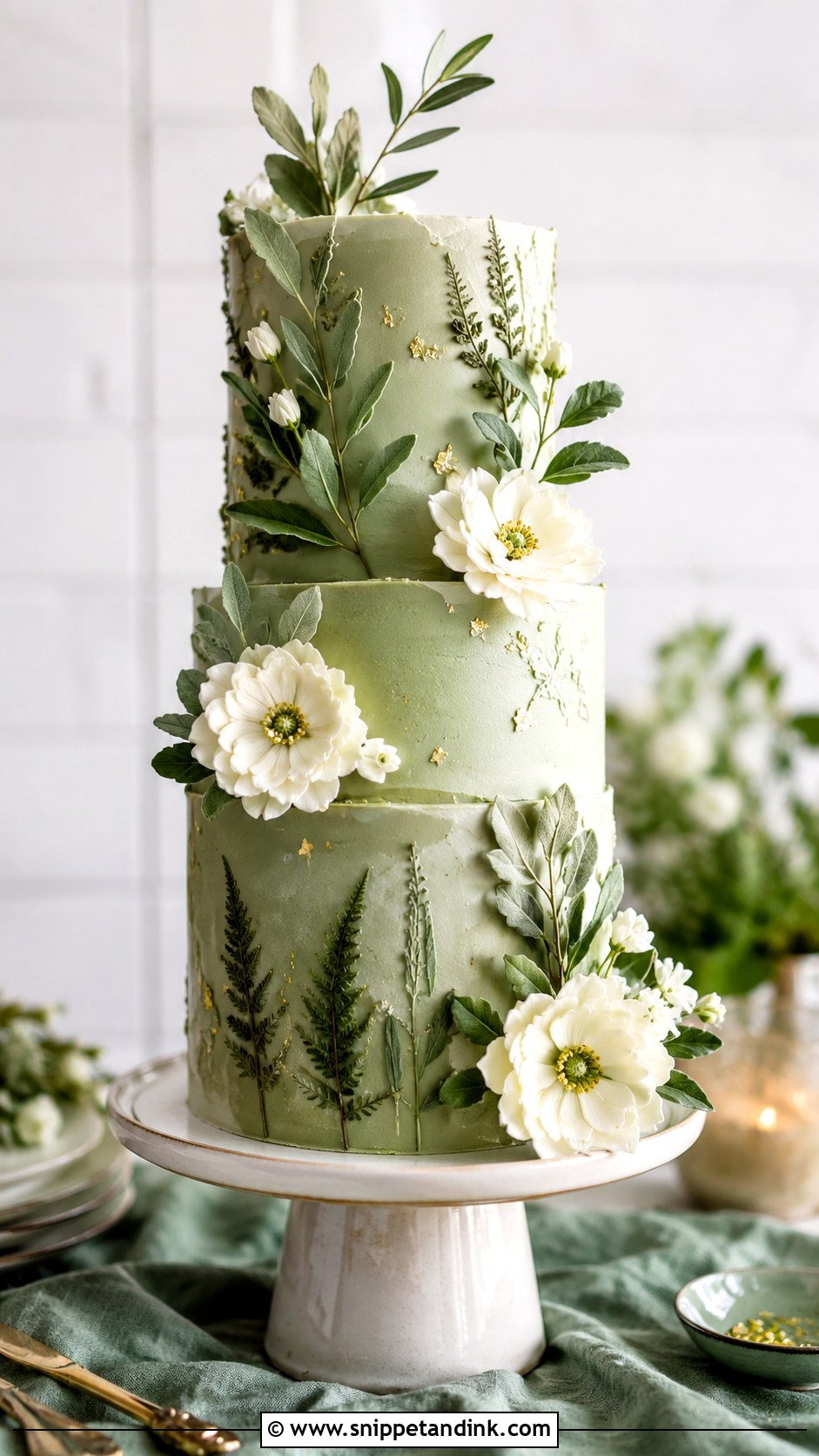 Bespoke Green Wedding Cake - Snippet and Ink - 35 Bespoke Wedding Cake Ideas