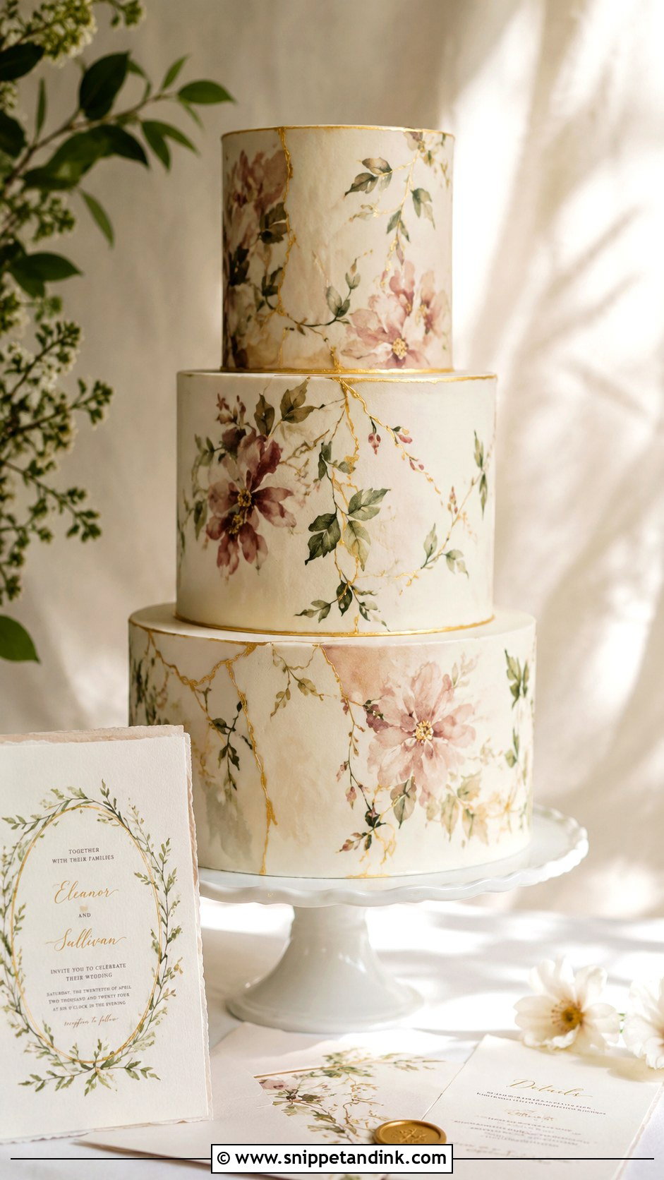 Bespoke Hand Painted Wedding Cake - Snippet and Ink - 35 Bespoke Wedding Cake Ideas
