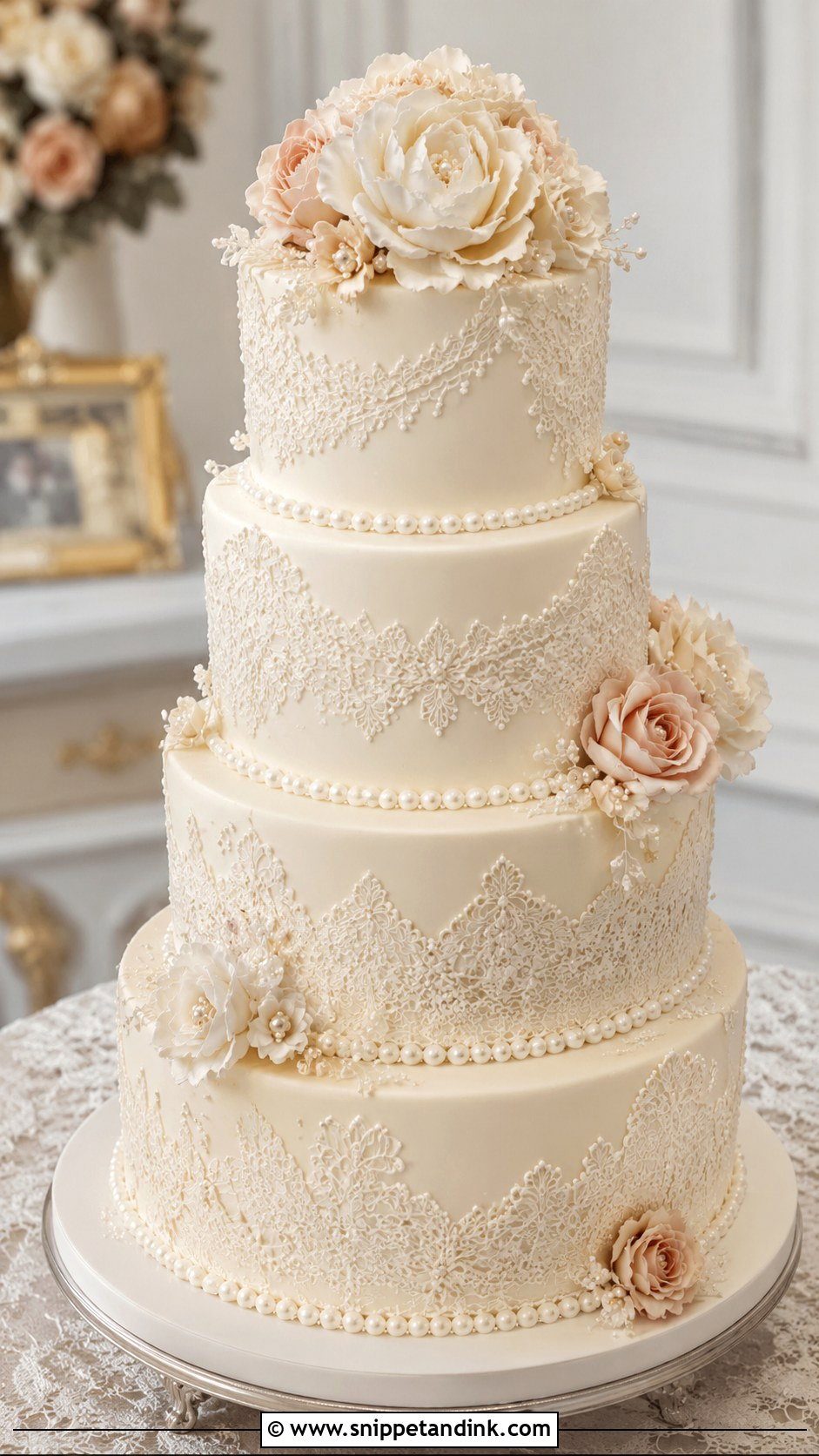 Bespoke Lace Wedding Cake - Snippet and Ink - 35 Bespoke Wedding Cake Ideas