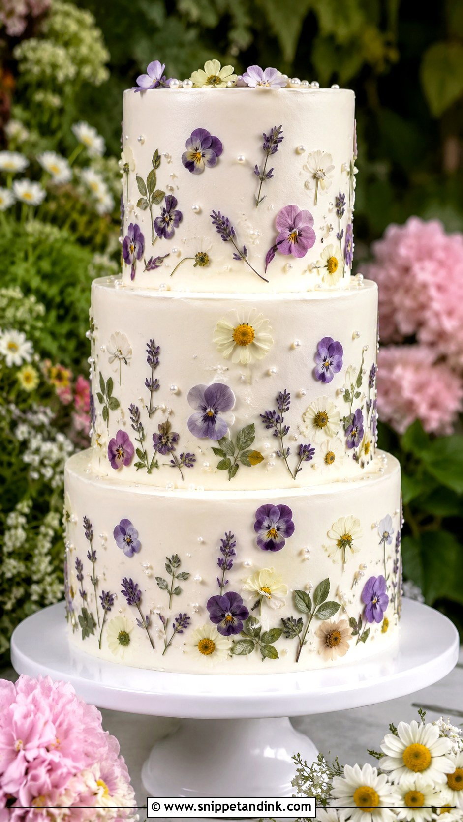 Bespoke Pressed Flower Wedding Cake - Snippet and Ink - 35 Bespoke Wedding Cake Ideas