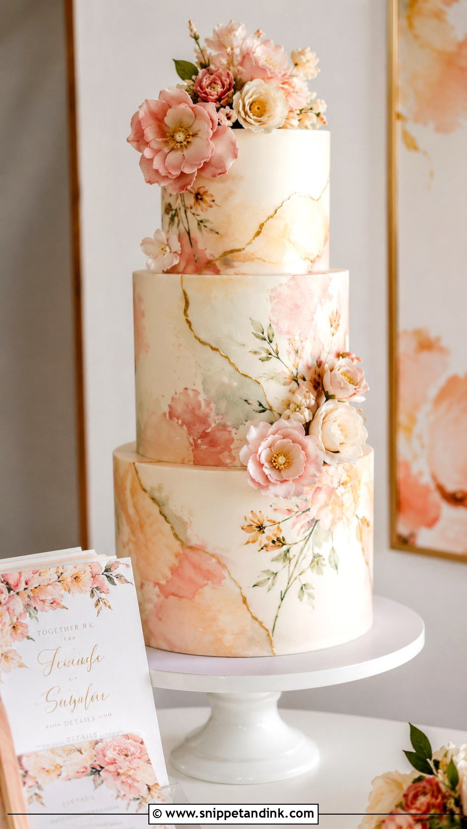 Bespoke Watercolor Wedding Cake - Snippet and Ink - 35 Bespoke Wedding Cake Ideas