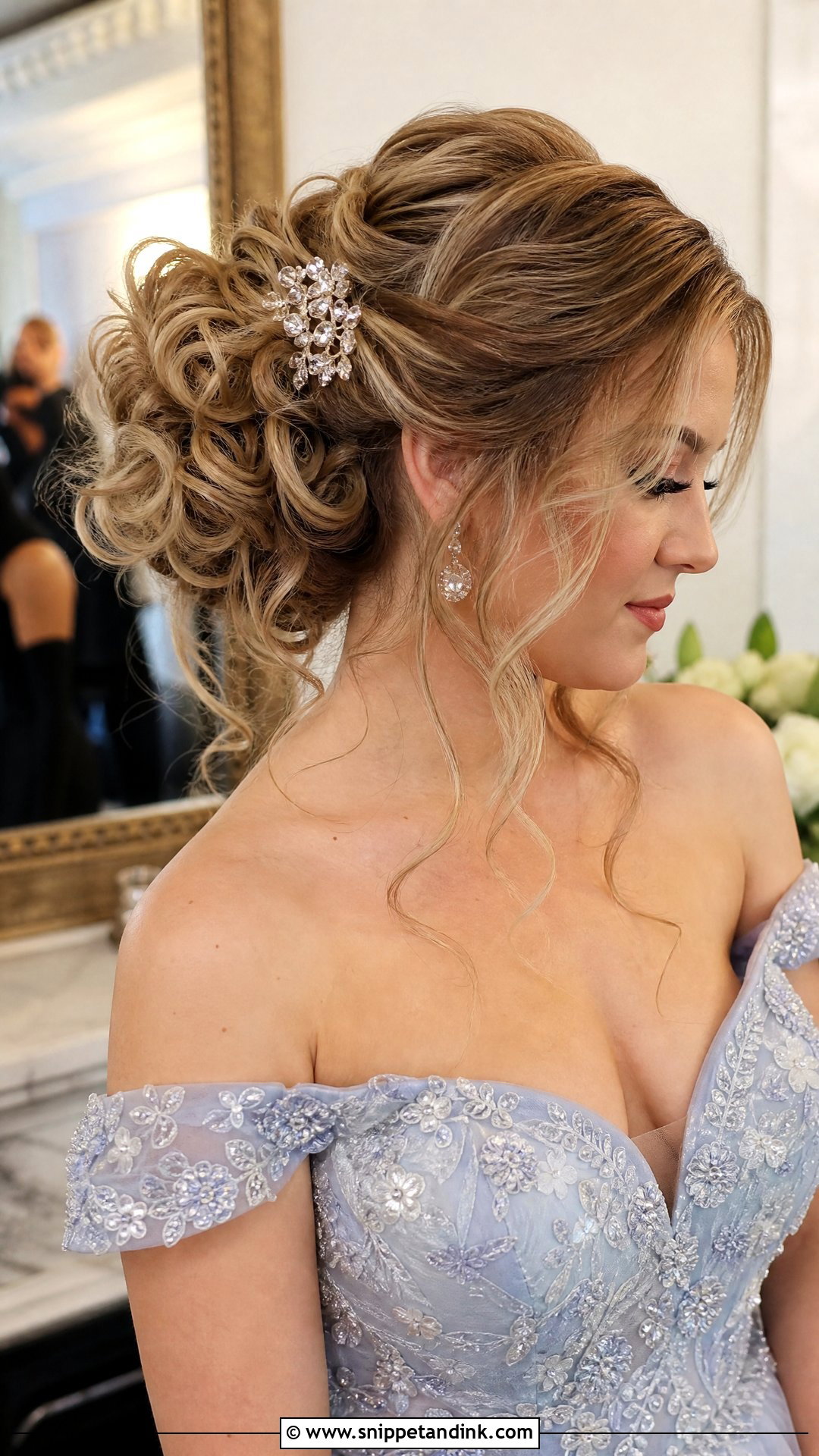 Big Curls Bridal Updo With Loose Tendrils - Snippet and Ink - 20 Big Curls Wedding Hair