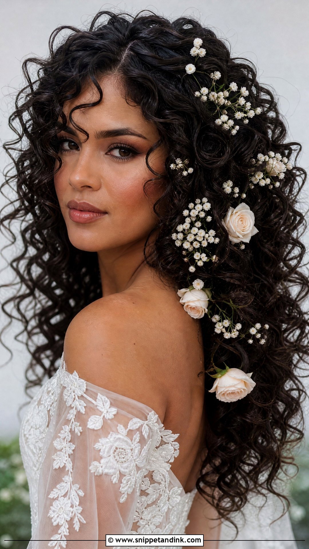 Big Curls With Flower Accents - Snippet and Ink - 20 Big Bridal Hair Ideas