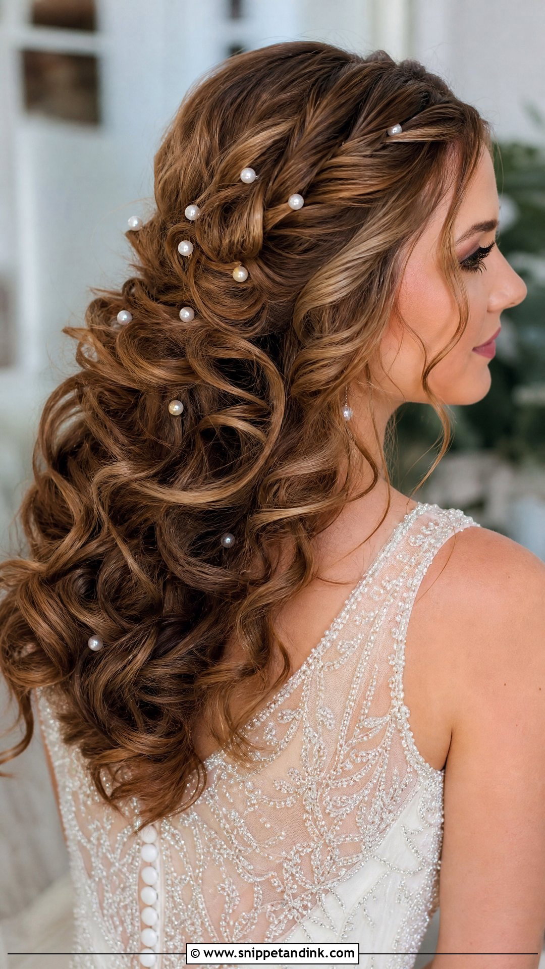 Big Curls With Pearl Hair Accessories - Snippet and Ink - 20 Big Curls Wedding Hair