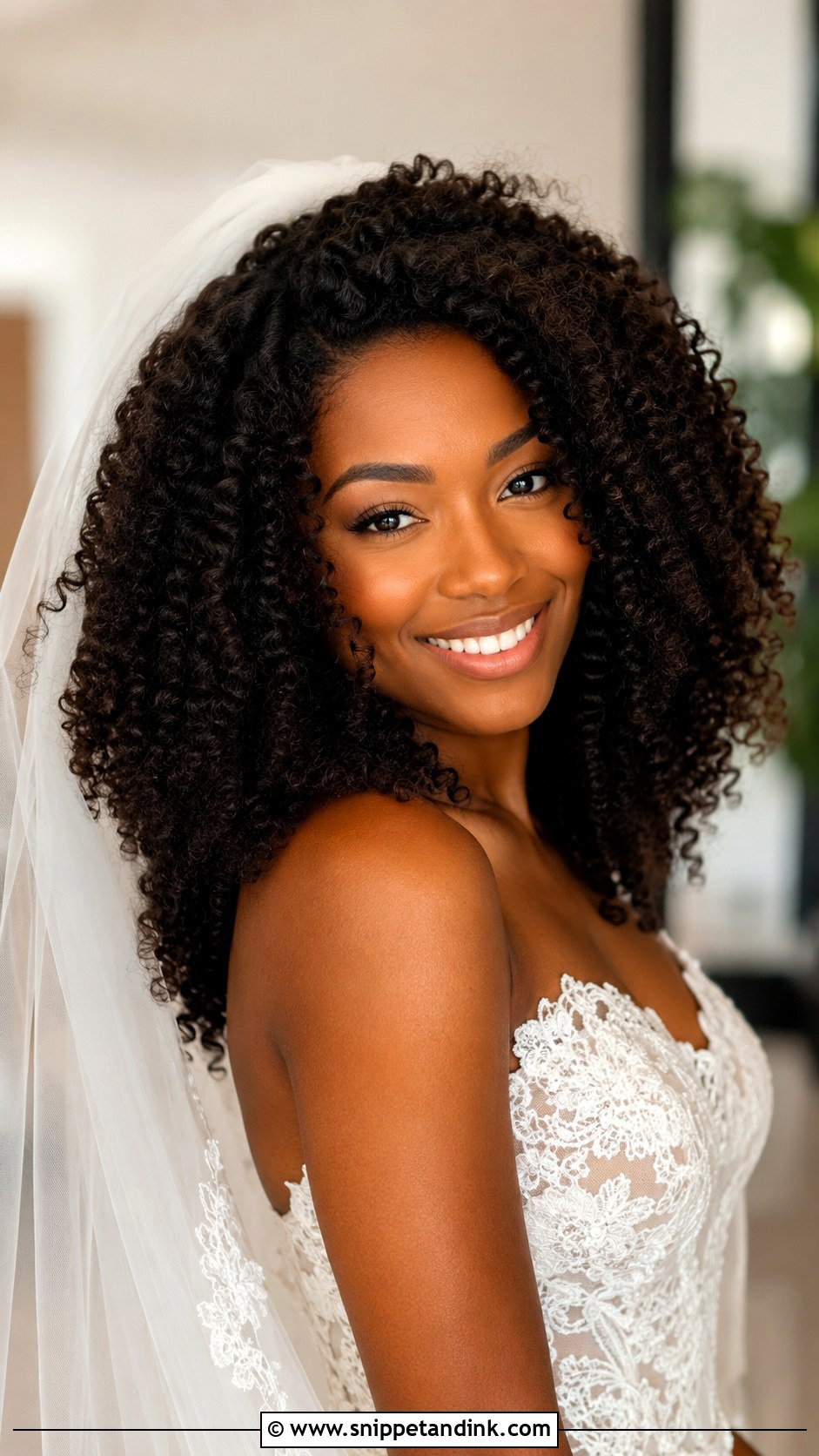 Big Curly Hair Down With Veil - Snippet and Ink - 30 Natural Hair Wedding Ideas