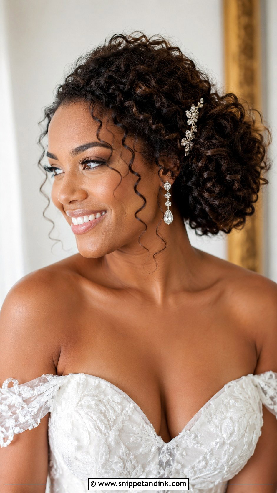 Big Curly Side Bun - Snippet and Ink - 20 Natural Hair Wedding Hairstyles