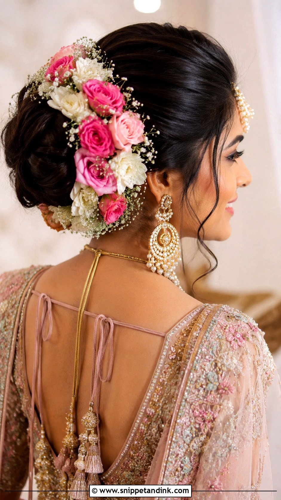 Big Floral Juda For Long Hair - Snippet and Ink - 25 Bridal Juda Hairstyles with Flowers
