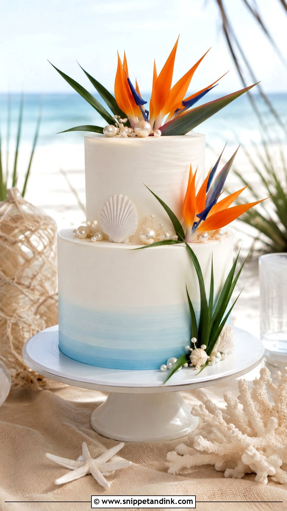 Bird Of Paradise Wedding Cake With Beach Theme - Snippet and Ink - 20 Bird of Paradise Wedding Cake Ideas