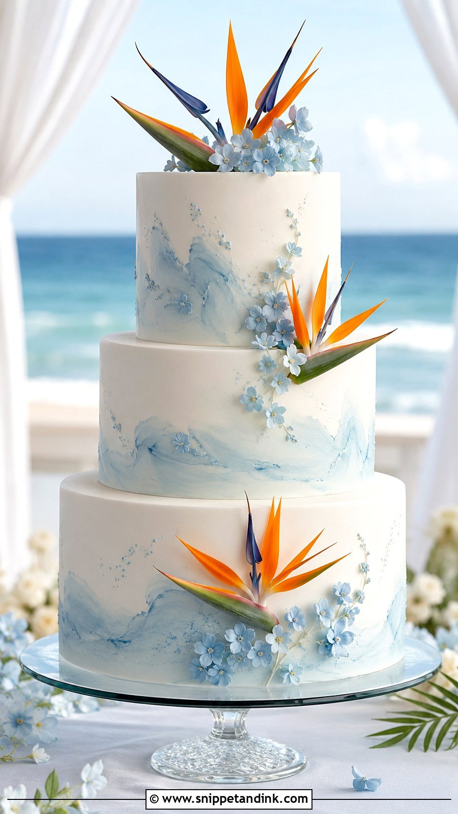 Bird Of Paradise Wedding Cake With Blue Accents - Snippet and Ink - 20 Bird of Paradise Wedding Cake Ideas