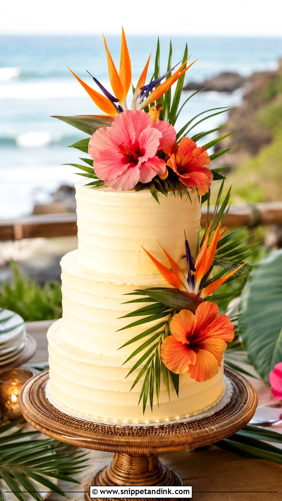 Bird Of Paradise Wedding Cake With Hibiscus Flowers - Snippet and Ink - 20 Bird of Paradise Wedding Cake Ideas