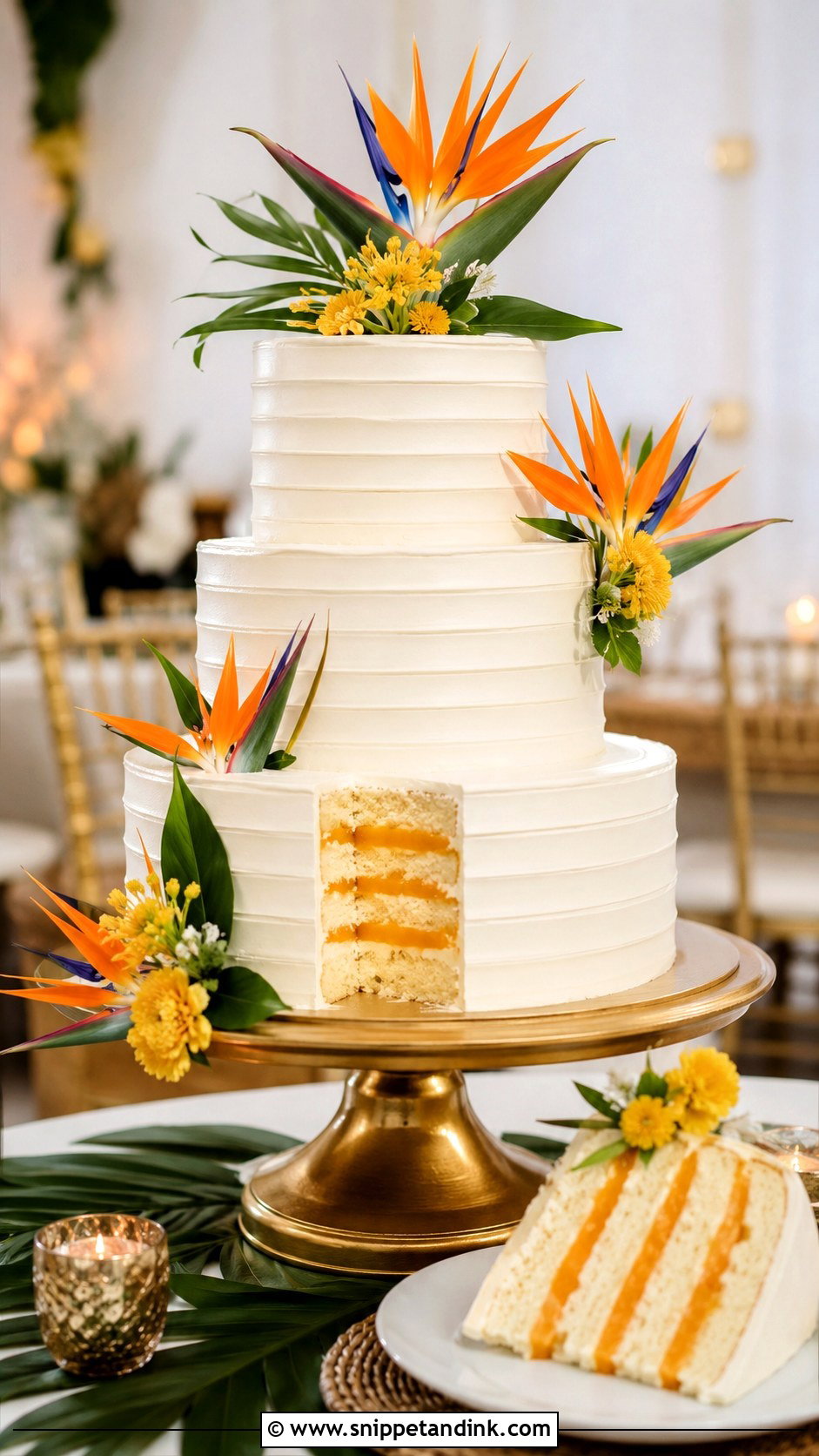 Bird Of Paradise Wedding Cake With Mango Filling - Snippet and Ink - 20 Bird of Paradise Wedding Cake Ideas