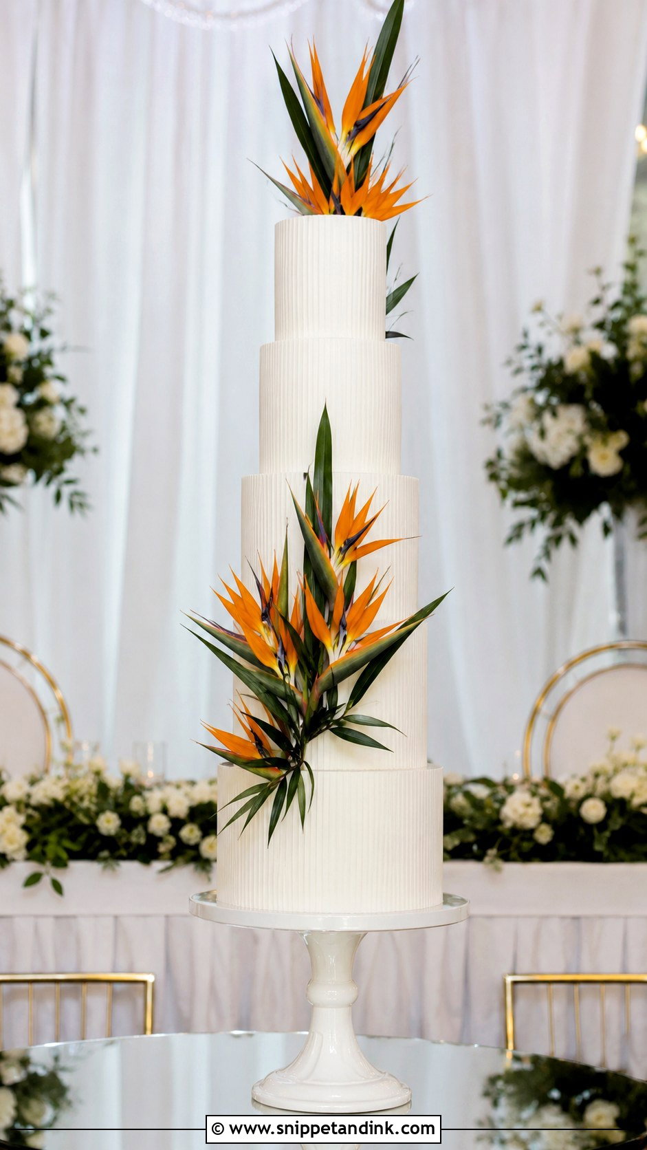 Bird Of Paradise Wedding Cake With Tall Tiers - Snippet and Ink - 20 Bird of Paradise Wedding Cake Ideas