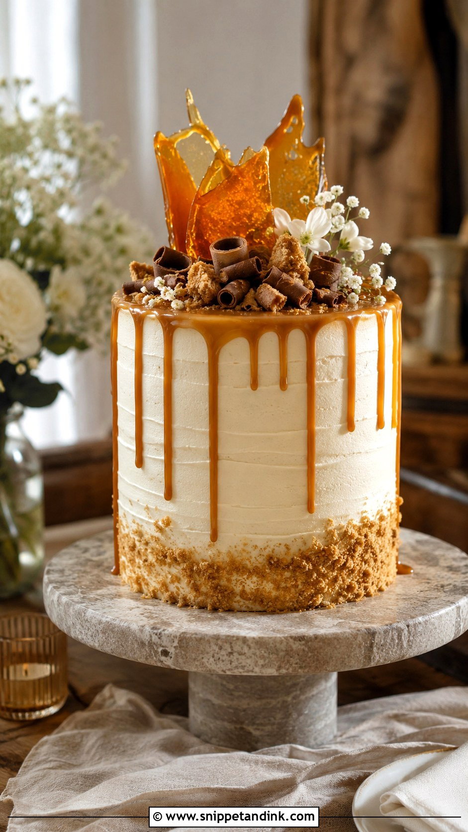 Biscuit Wedding Cake With Caramel Drip - Snippet and Ink - 20 Biscuit Cake Decoration Ideas for Wedding