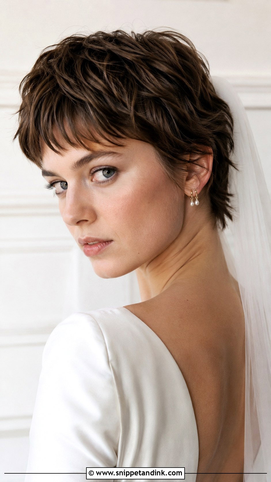 Bixie Cut With Veil - Snippet and Ink - 20 Bridal Hair Short Length Ideas