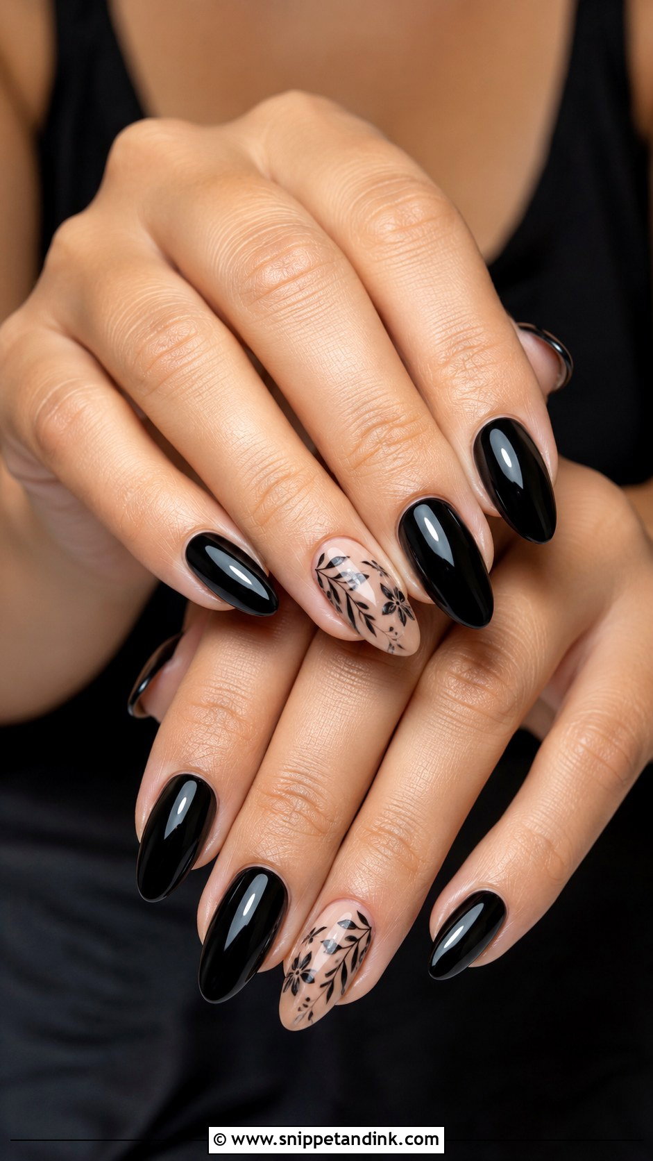 Black Almond Bridesmaid Nails - Snippet and Ink - 20 Black Bridesmaid Wedding Nails