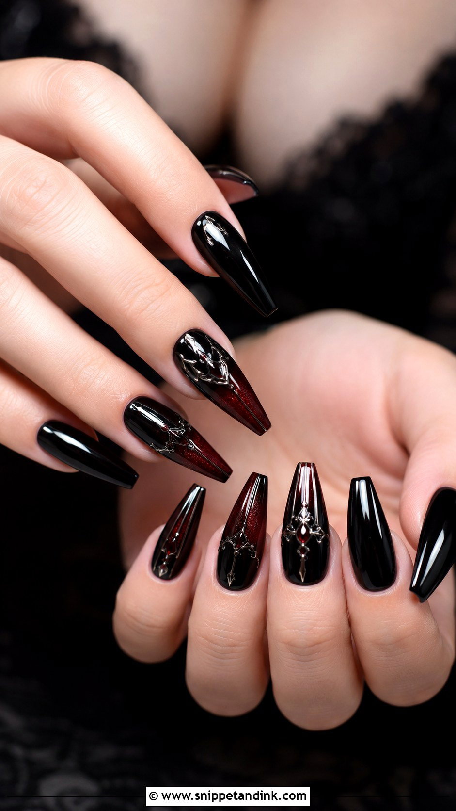 Black And Burgundy Gothic Wedding Nails - Snippet and Ink - 20 Gothic Wedding Nails