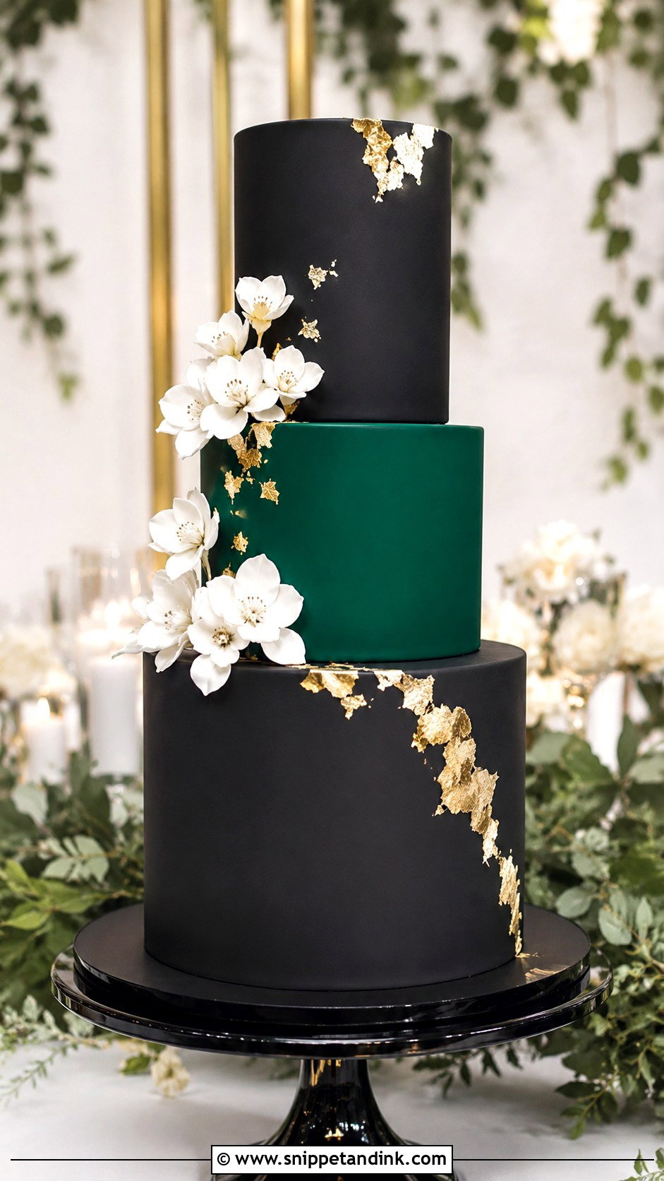 Black And Emerald Green Wedding Cake - Snippet and Ink - 25 Black and Green Wedding Cake Ideas