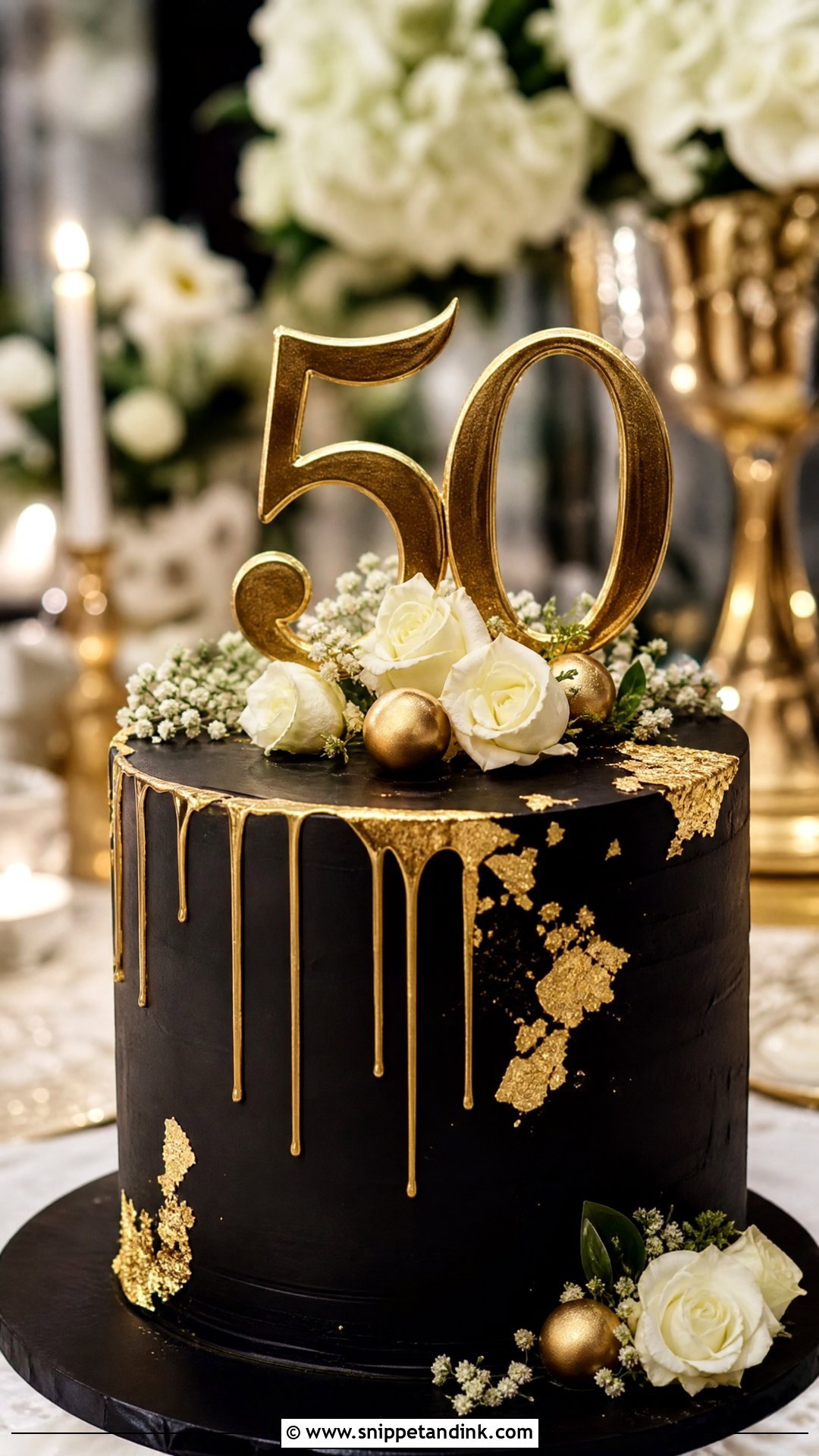 Black And Gold 50th Anniversary Cake - Snippet and Ink - 25 Golden Wedding Anniversary Cake Ideas