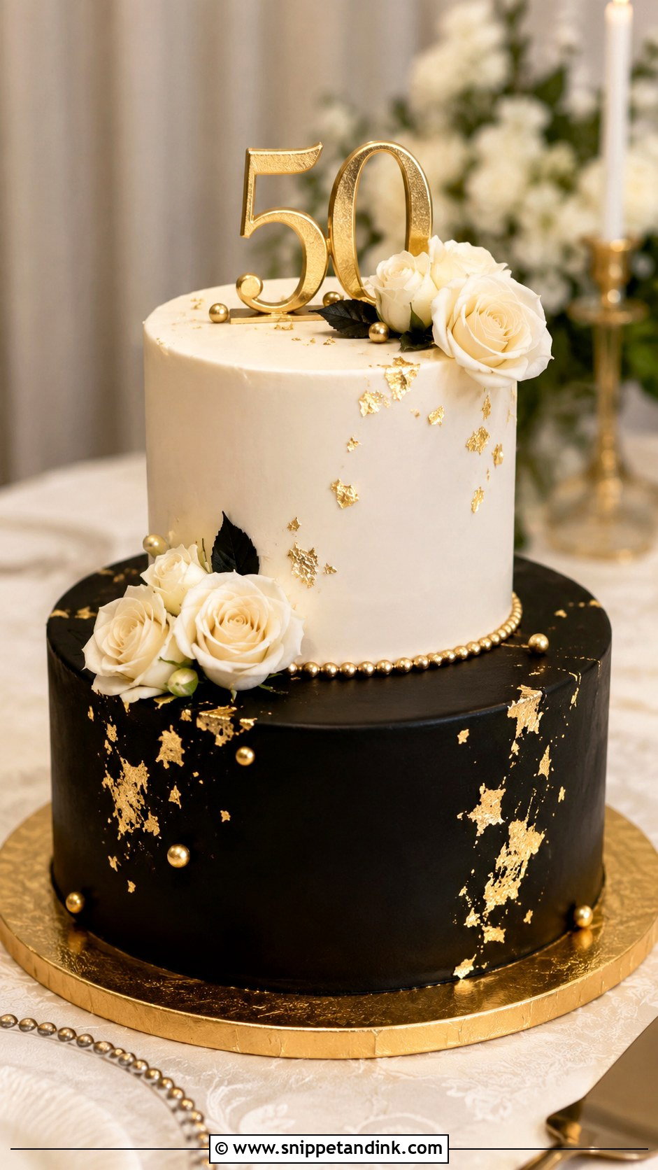 Black And Gold 50th Anniversary Cake - Snippet and Ink - 20 Gold 50th Wedding Anniversary Cakes
