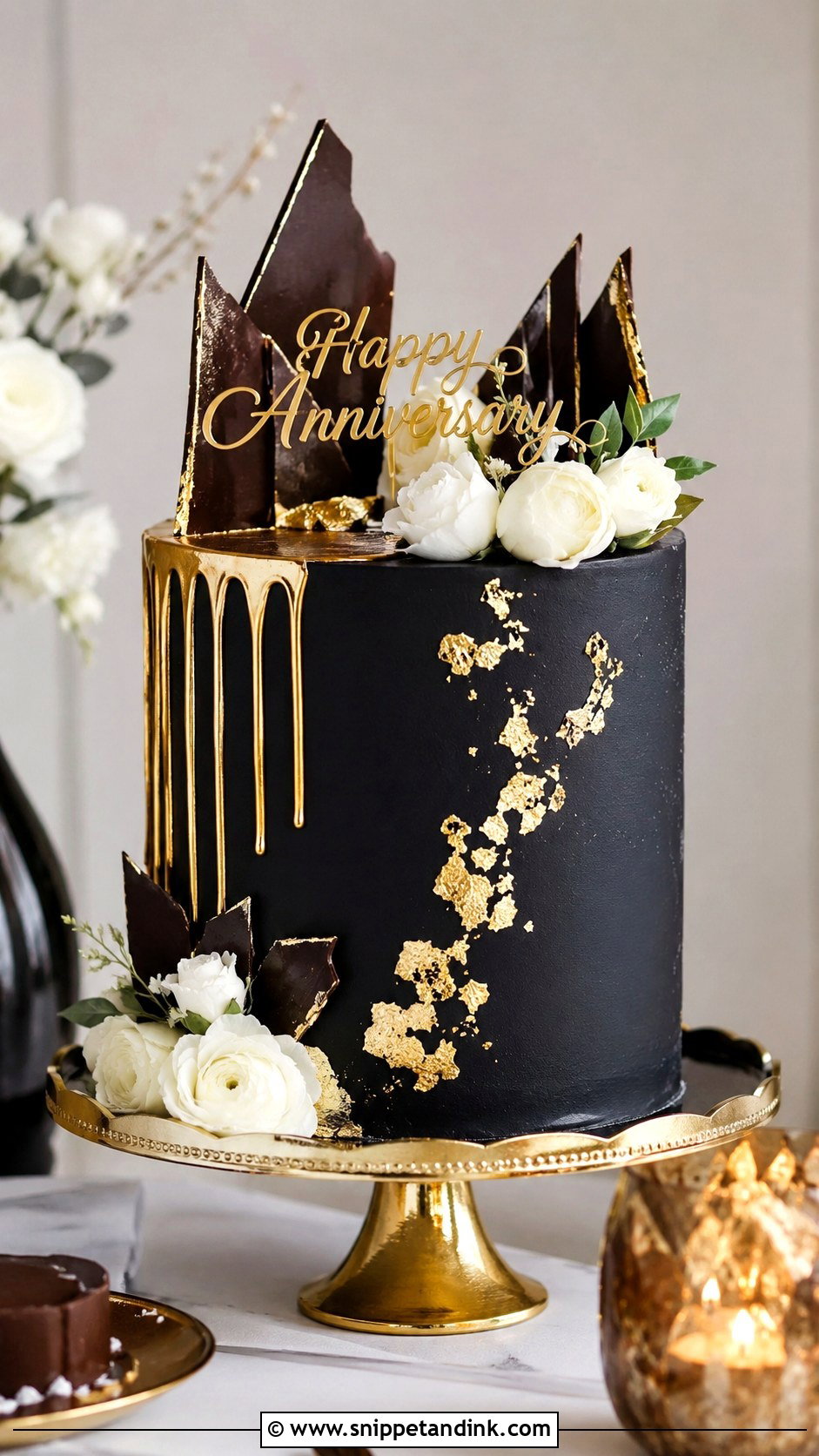 Black And Gold Anniversary Cake - Snippet and Ink - 20 Anniversary Couple Cake Design Ideas
