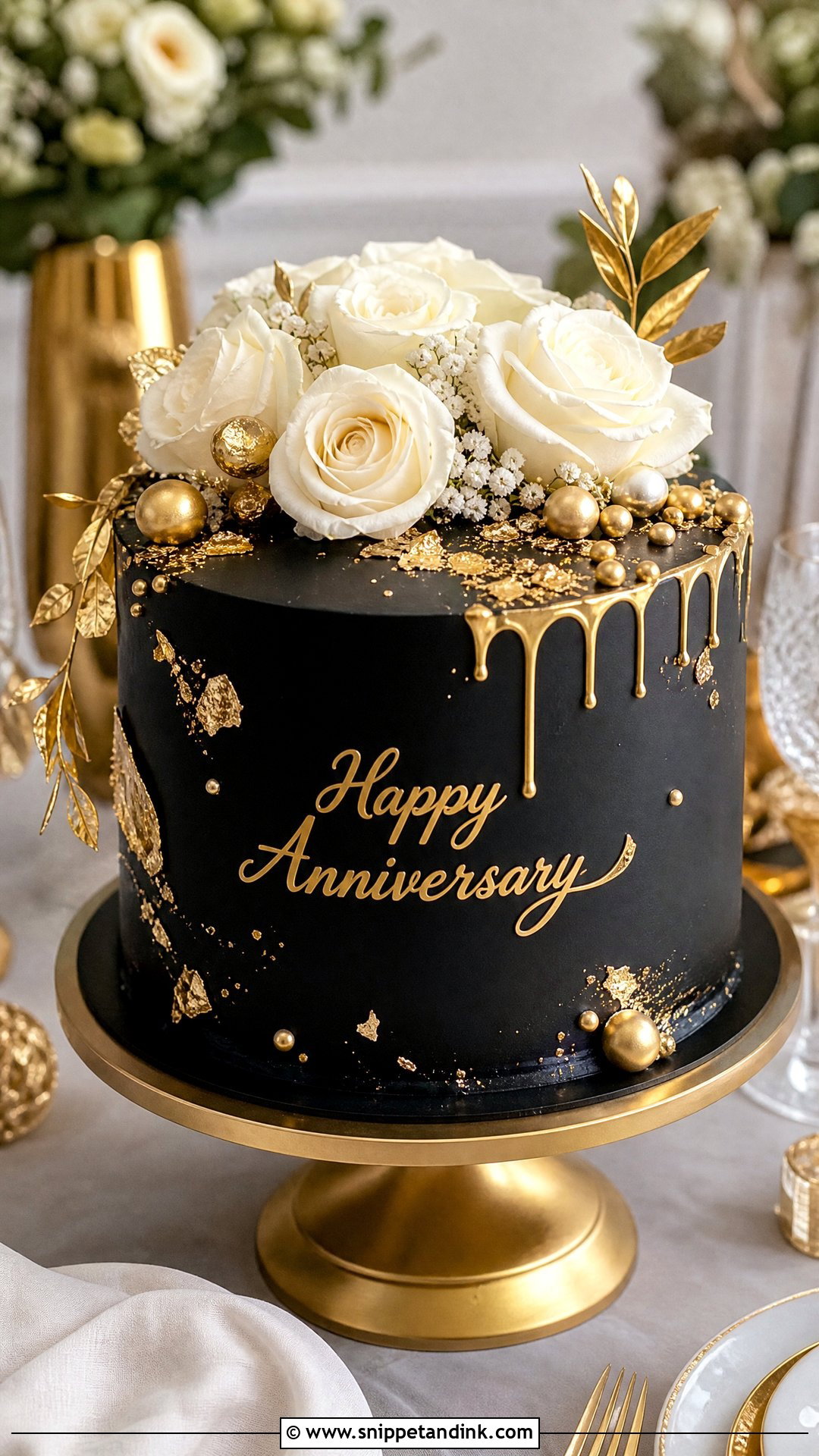 Black And Gold Anniversary Cake - Snippet and Ink - 30 Marriage Anniversary Cake Design Ideas