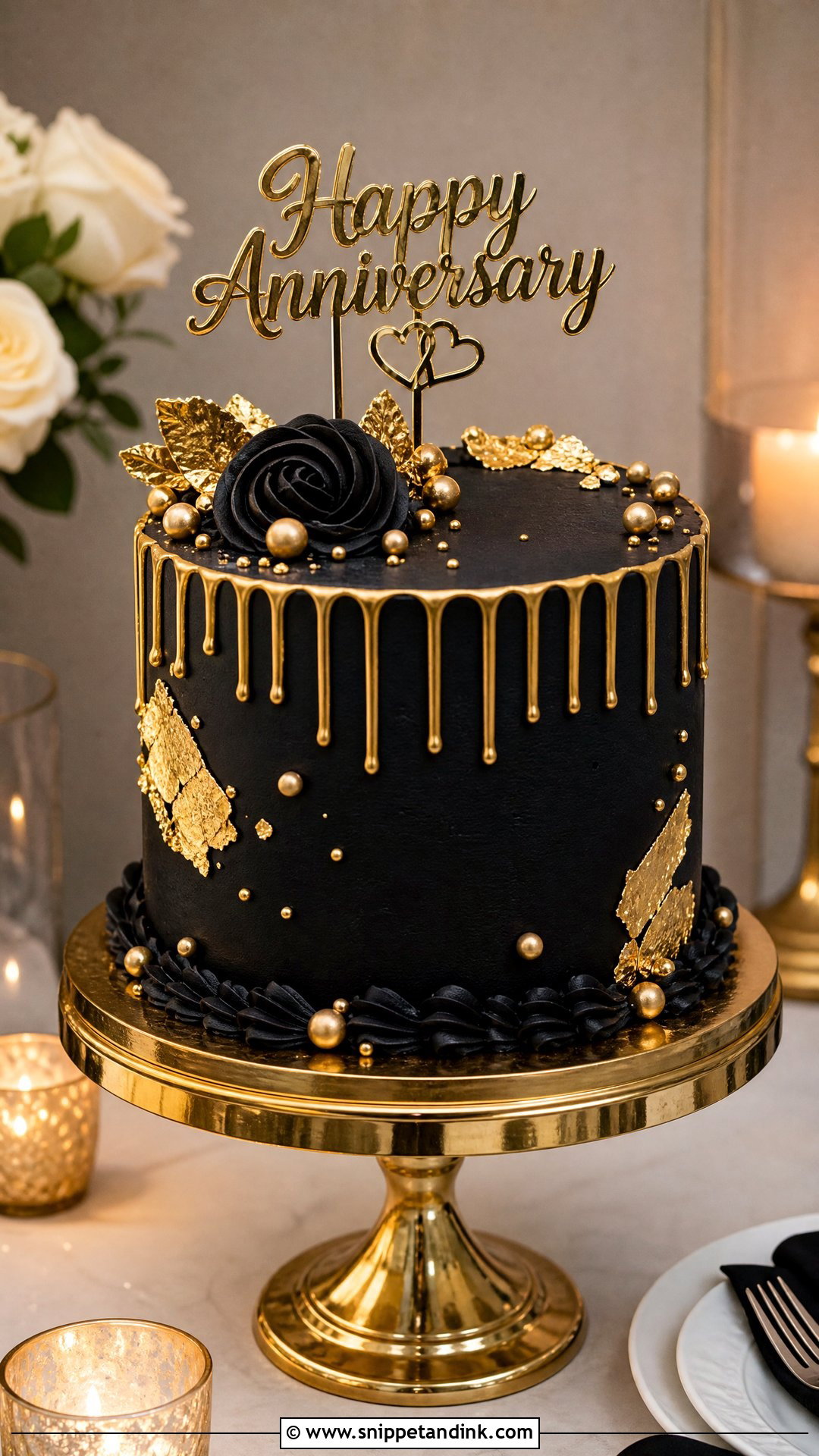 Black And Gold Anniversary Cake - Snippet and Ink - 30 Marriage Anniversary Cake Ideas