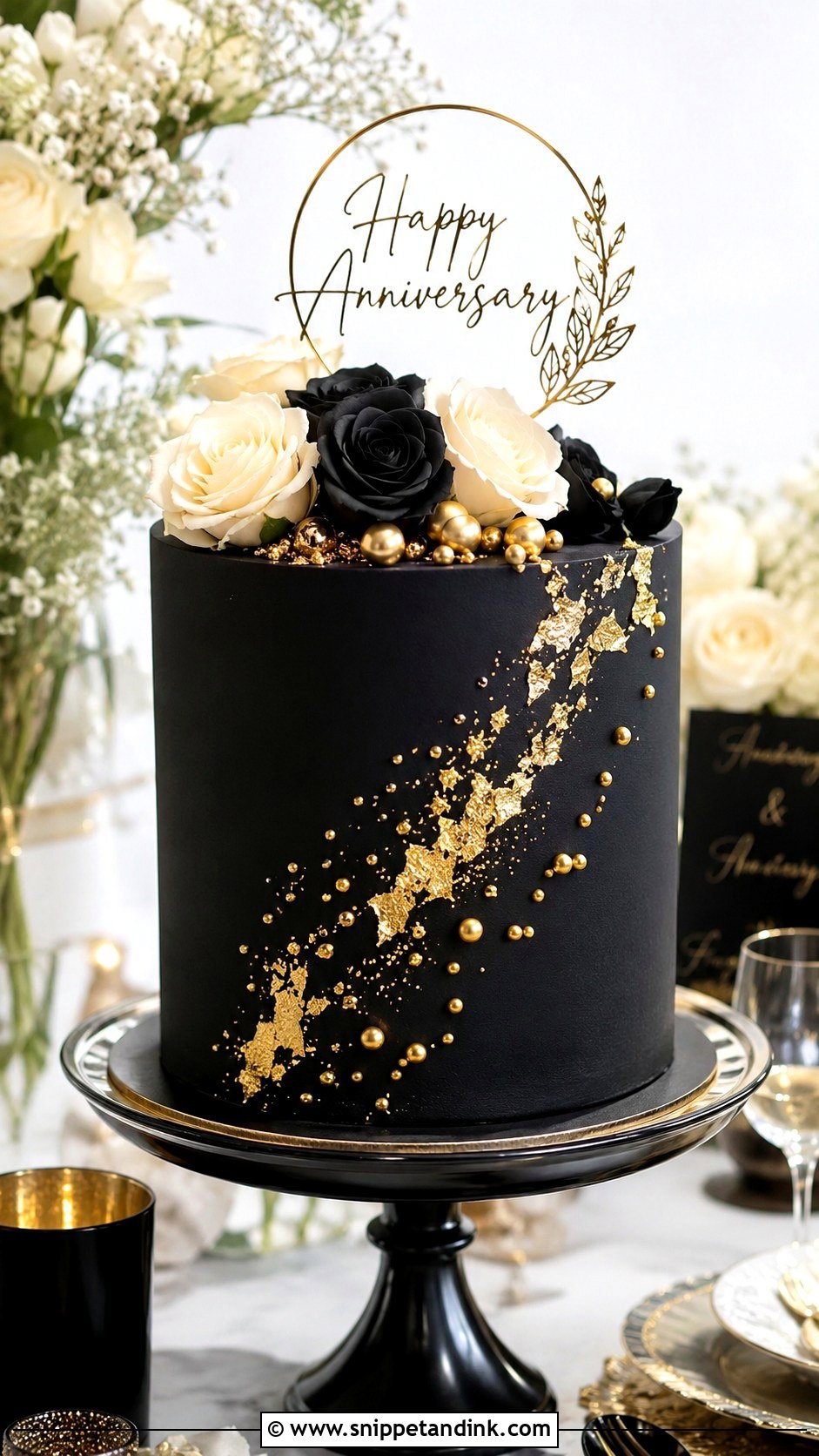 Black And Gold Anniversary Cake - Snippet and Ink - 20 Aesthetic Anniversary Cake Designs