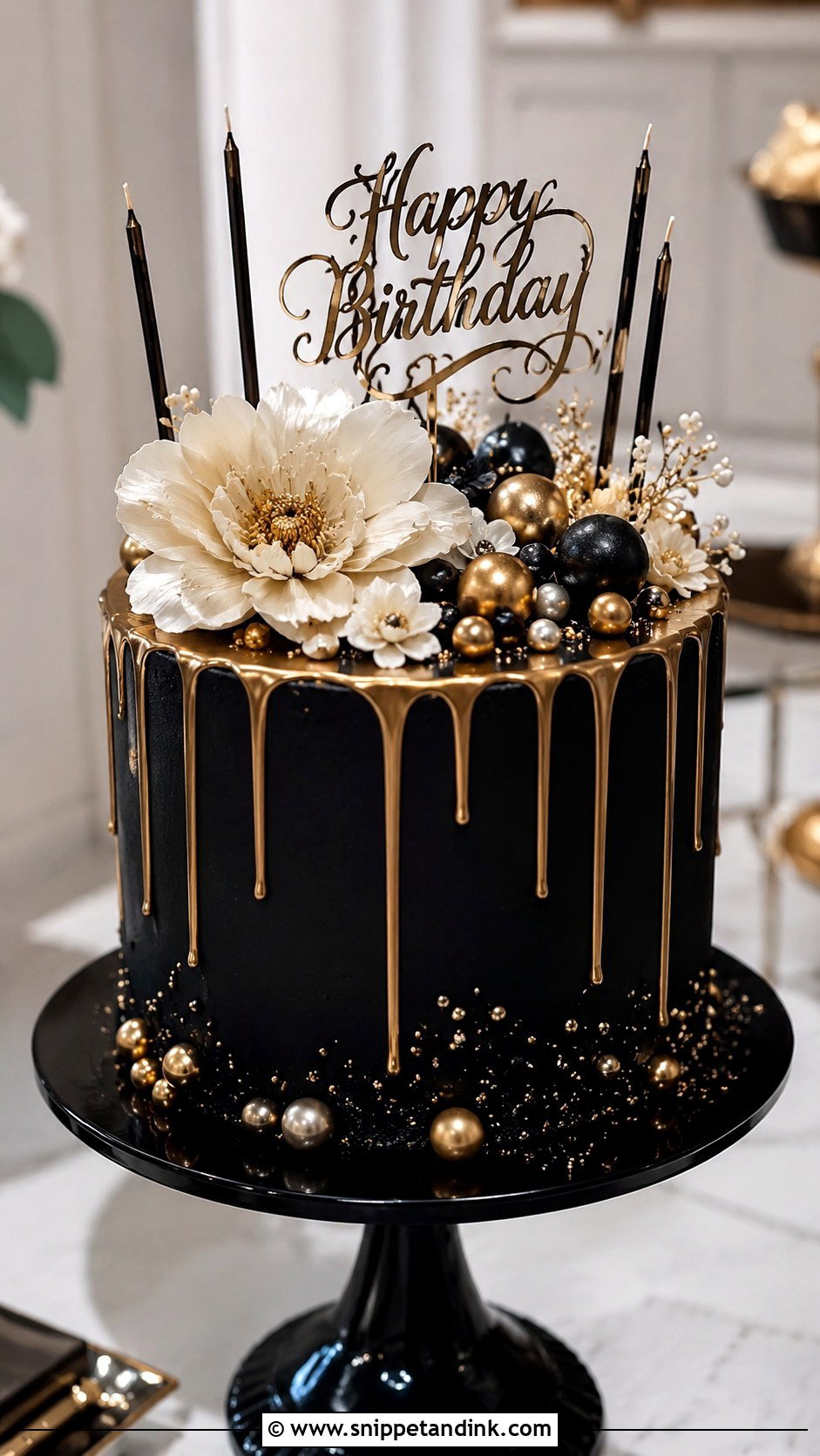 Black And Gold Birthday Anniversary Cake - Snippet and Ink - 20 Anniversary and Birthday Cake Combined Ideas