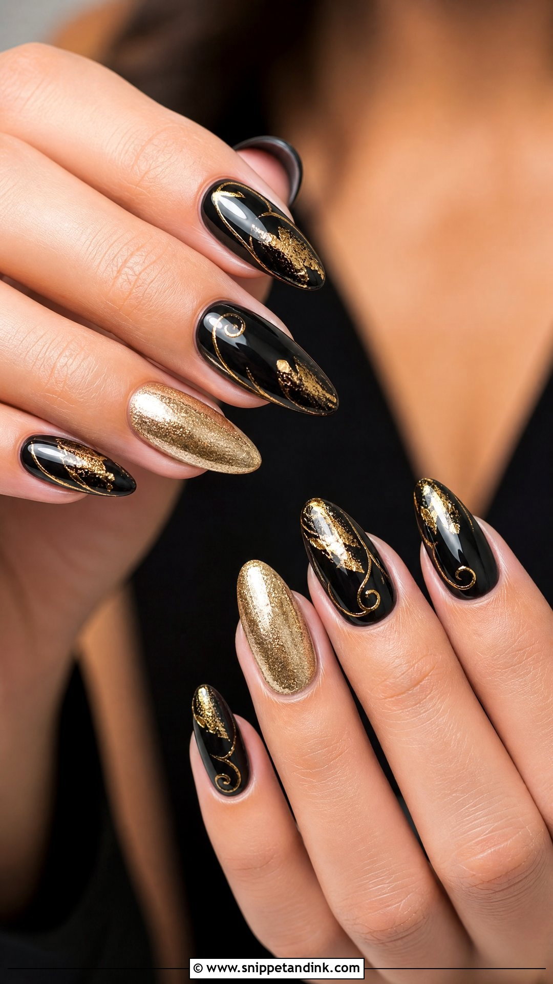 Black And Gold Bridal Nails - Snippet and Ink - 25 Black Bridal Nails