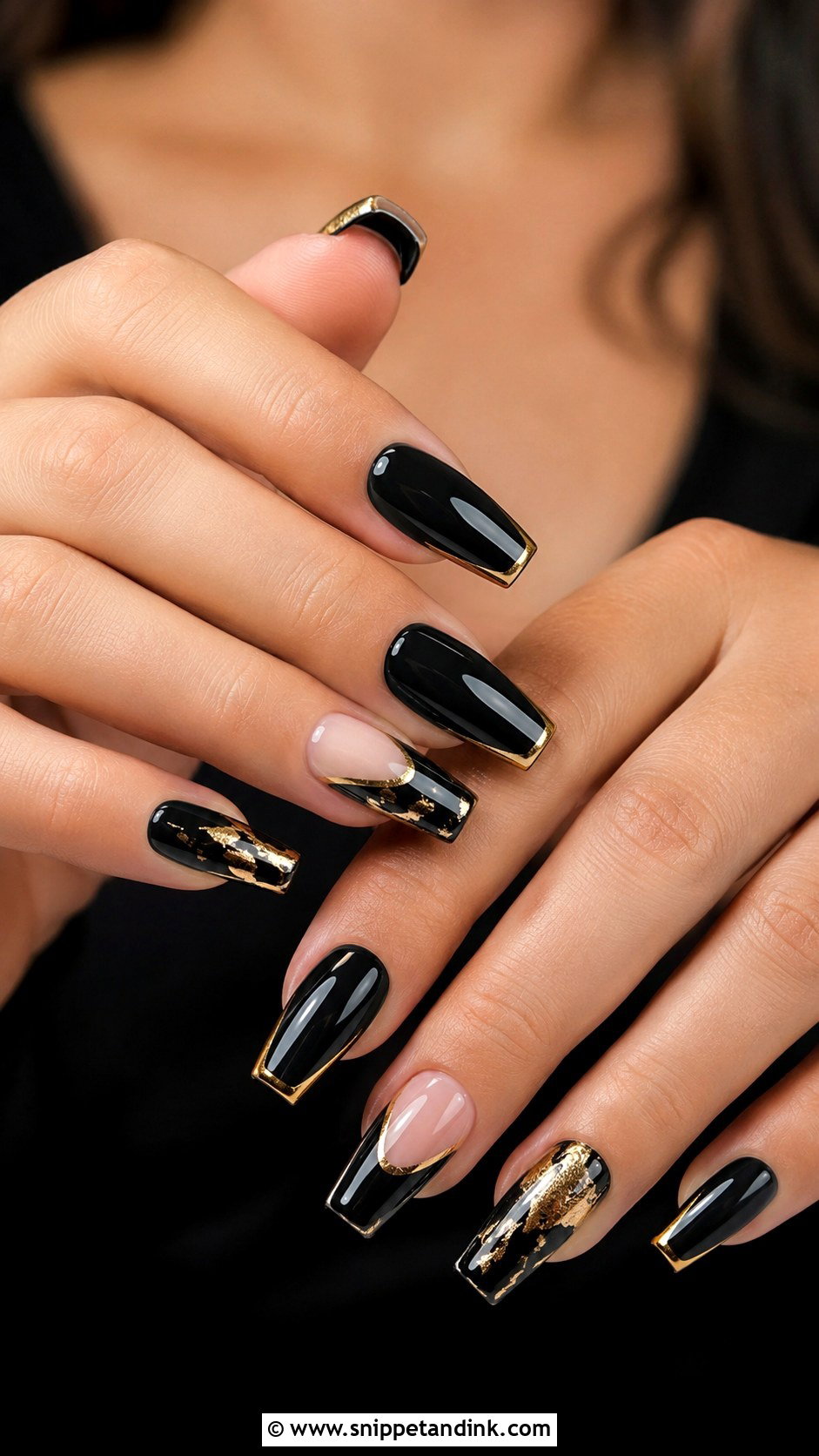 Black And Gold Bridal Nails - Snippet and Ink - 20 Dark Bridal Nails