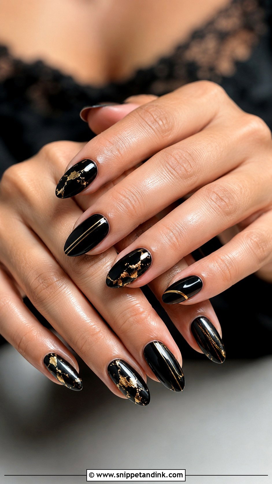 Black And Gold Bridesmaid Nails - Snippet and Ink - 20 Black Bridesmaid Wedding Nails