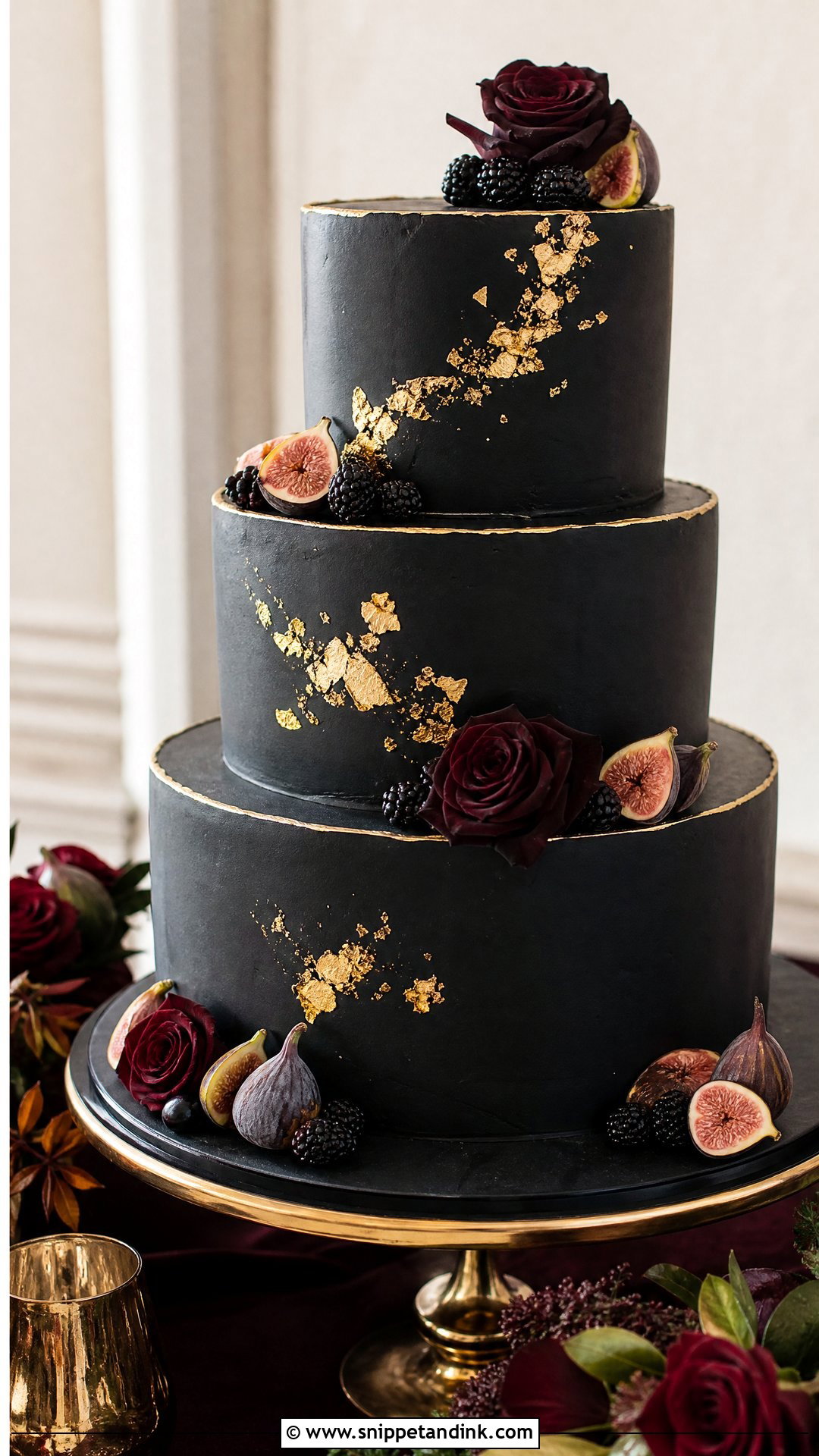 Black And Gold Fall Wedding Cake - Snippet and Ink - 25 Fall Theme Cakes for Wedding