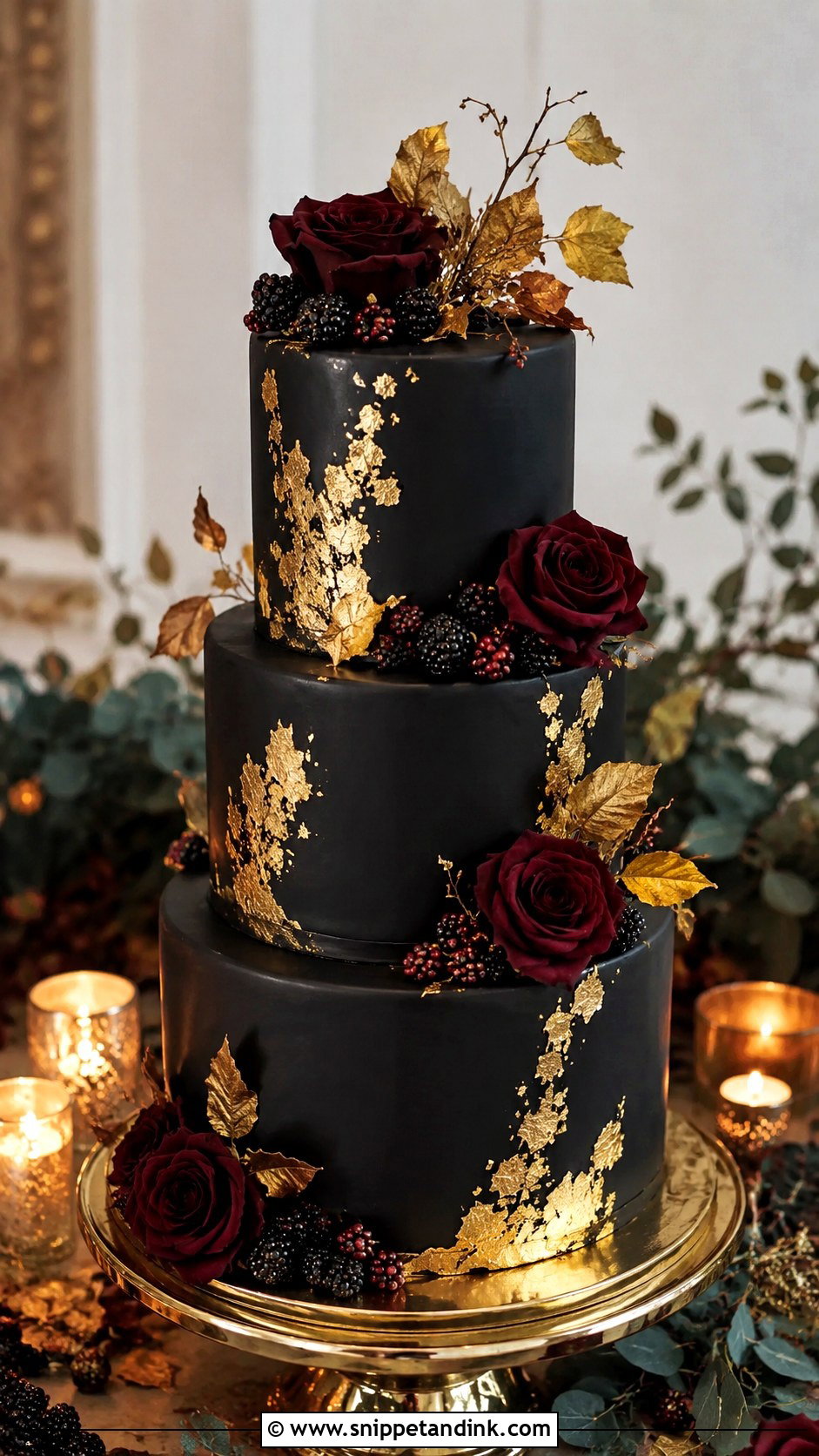 Black And Gold Fall Wedding Cake - Snippet and Ink - 20 Fall Wedding Cakes