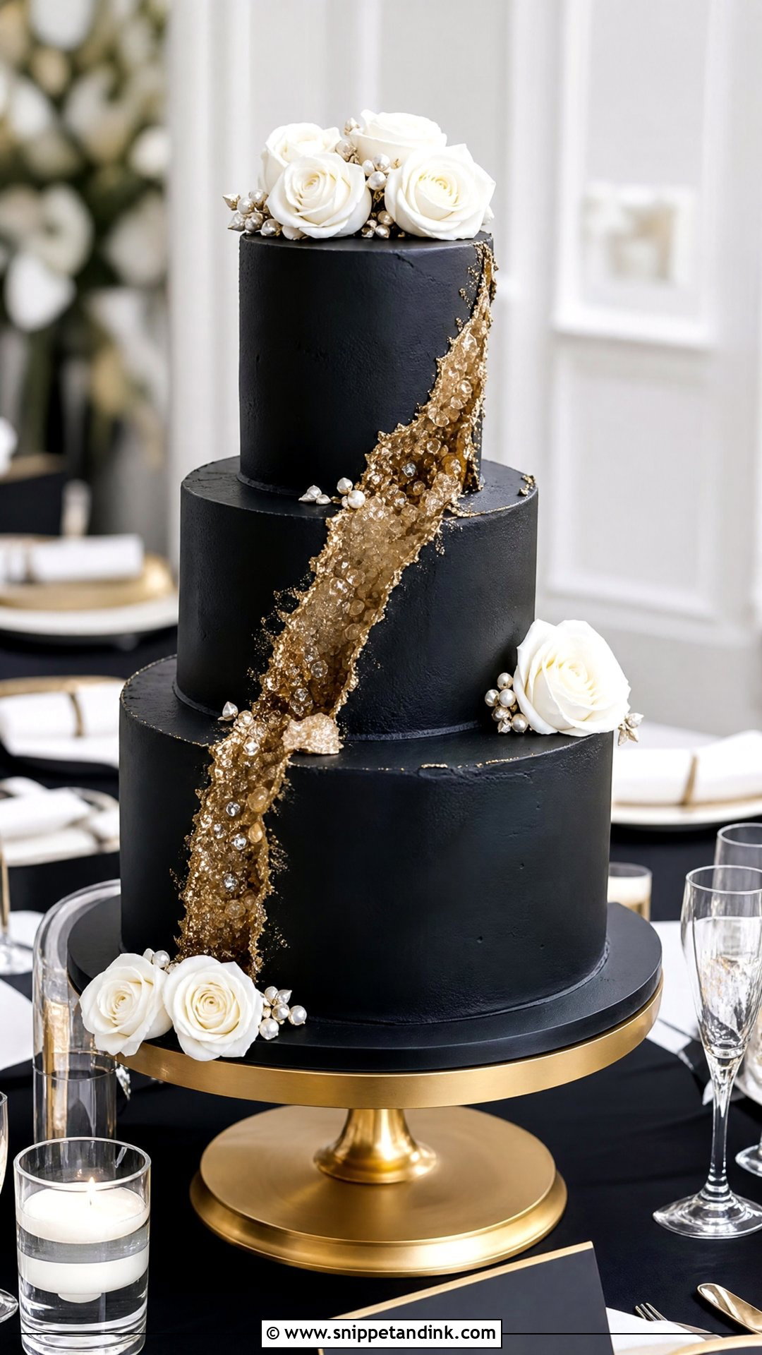 Black And Gold Fault Line Wedding Cake - Snippet and Ink - 20 White Gold and Black Cake Ideas for Wedding