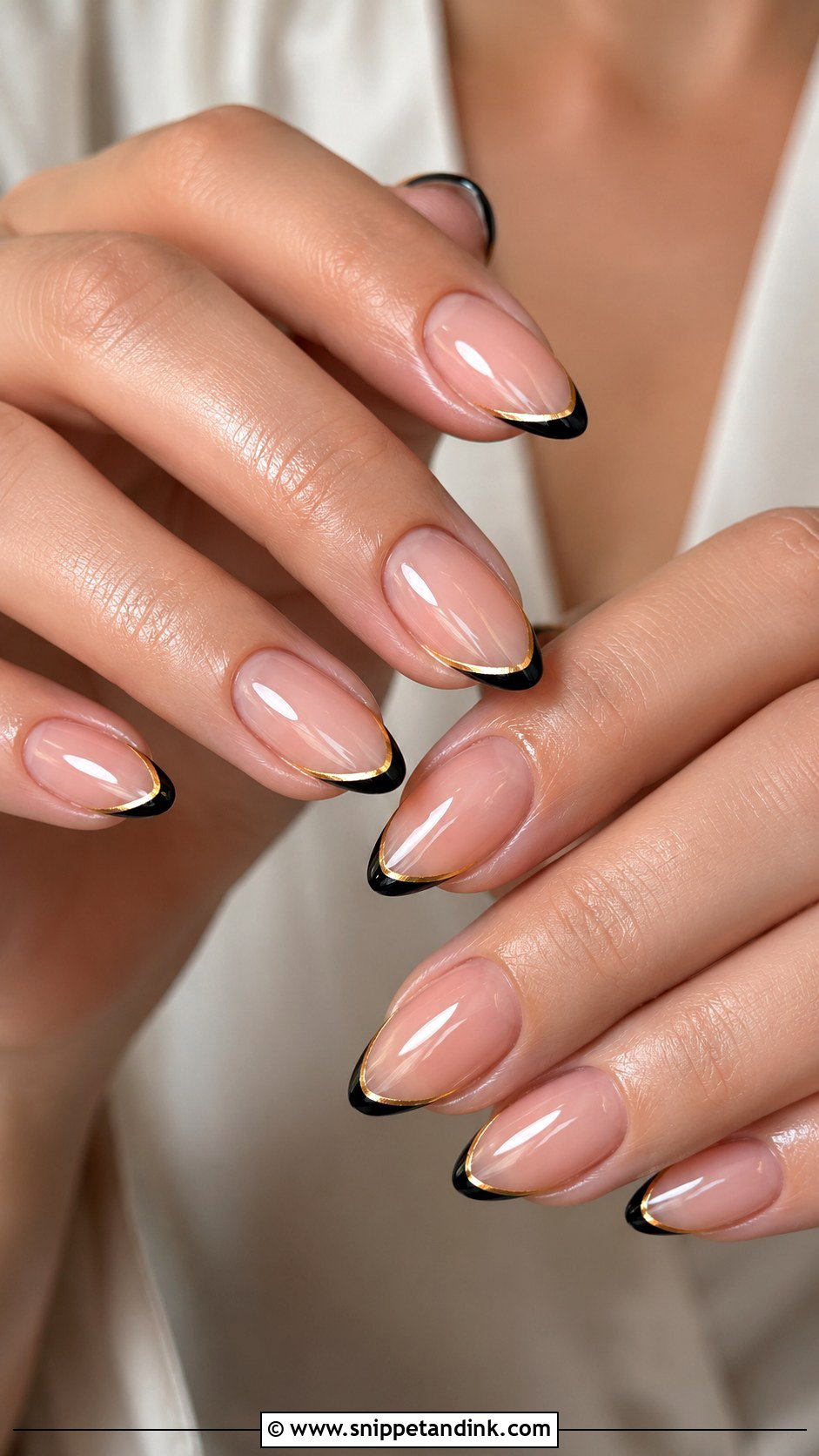 Black And Gold French Tip Wedding Nails - Snippet and Ink - 20 Black and Gold Wedding Nails