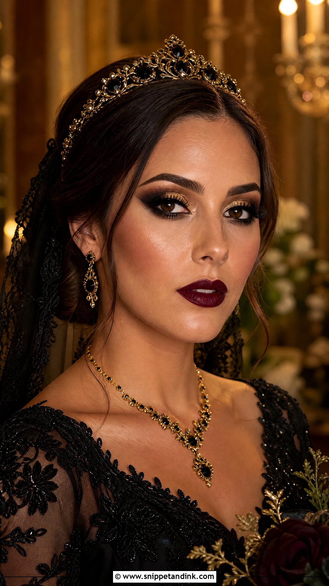 Black And Gold Goth Bridal Makeup - Snippet and Ink - 20 Goth Bridal Makeup Ideas