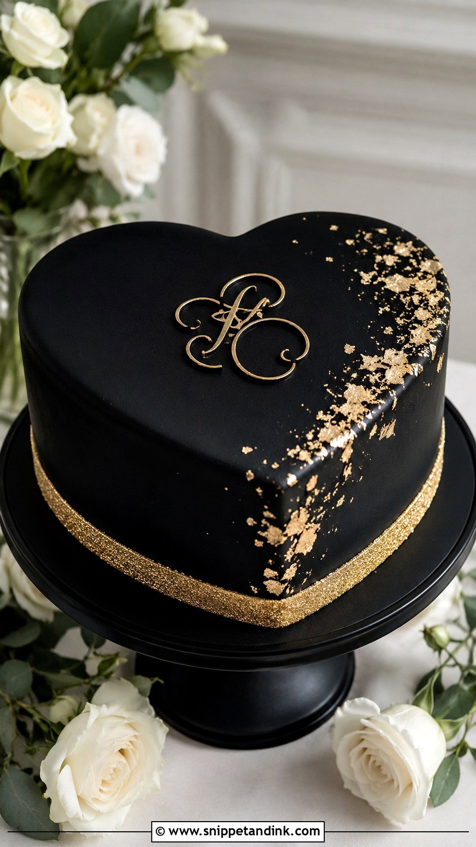 Black And Gold Heart Wedding Cake - Snippet and Ink - 20 Black Heart Cake Ideas with Glitter for Wedding