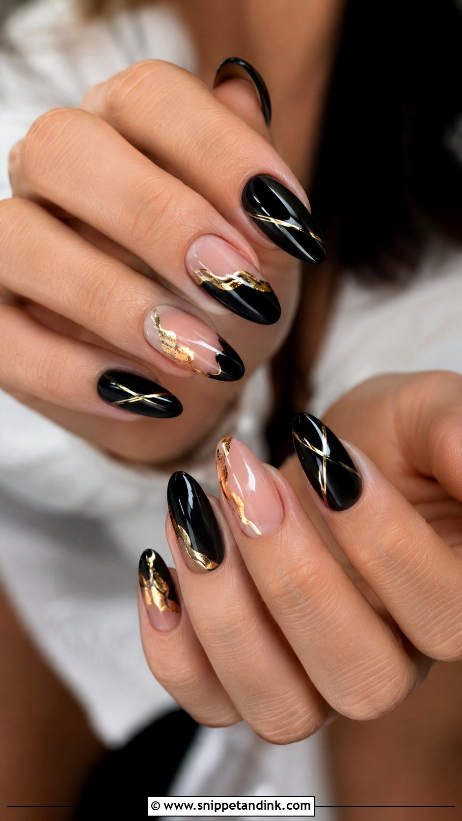 Black And Gold Nails - Snippet and Ink - 20 Nails for Indian Wedding Guest