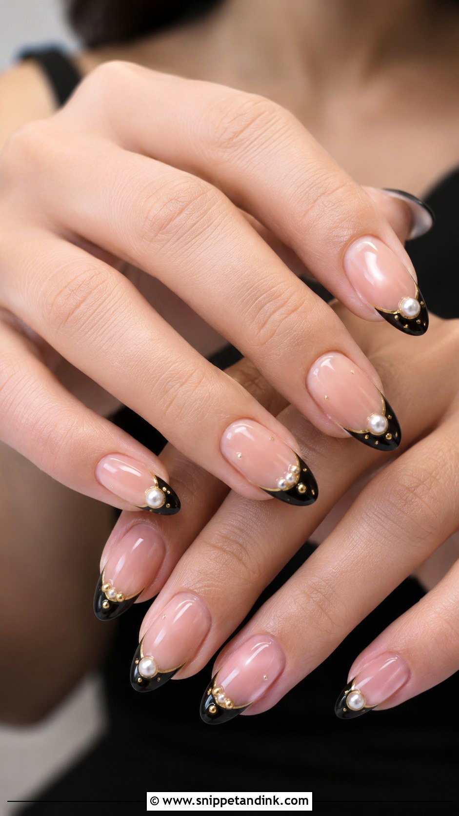 Black And Gold Pearl Wedding Nails - Snippet and Ink - 20 Black and Gold Wedding Nails