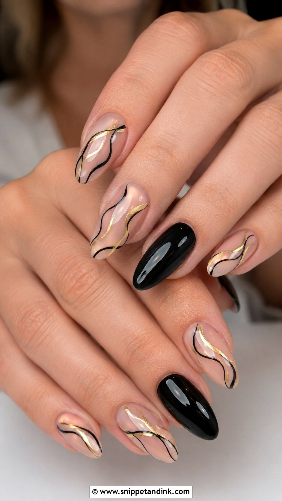 Black And Gold Swirl Wedding Nails - Snippet and Ink - 20 Black and Gold Wedding Nails