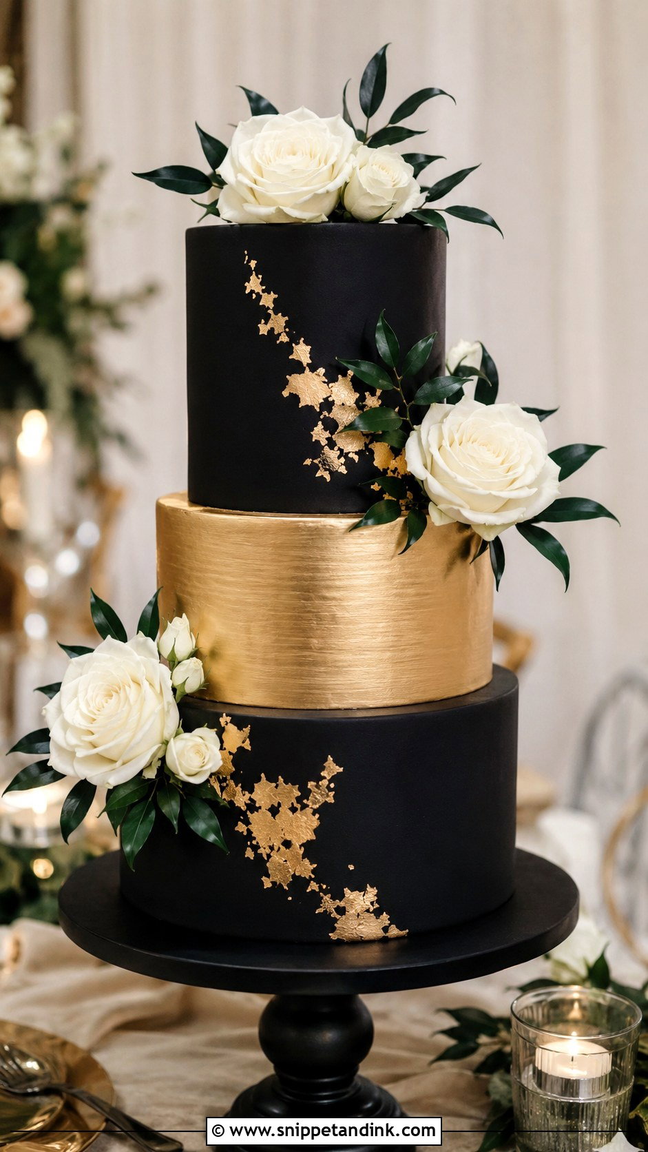 Black And Gold Two Tone Wedding Cake - Snippet and Ink - 20 Two Tone Wedding Cake Ideas