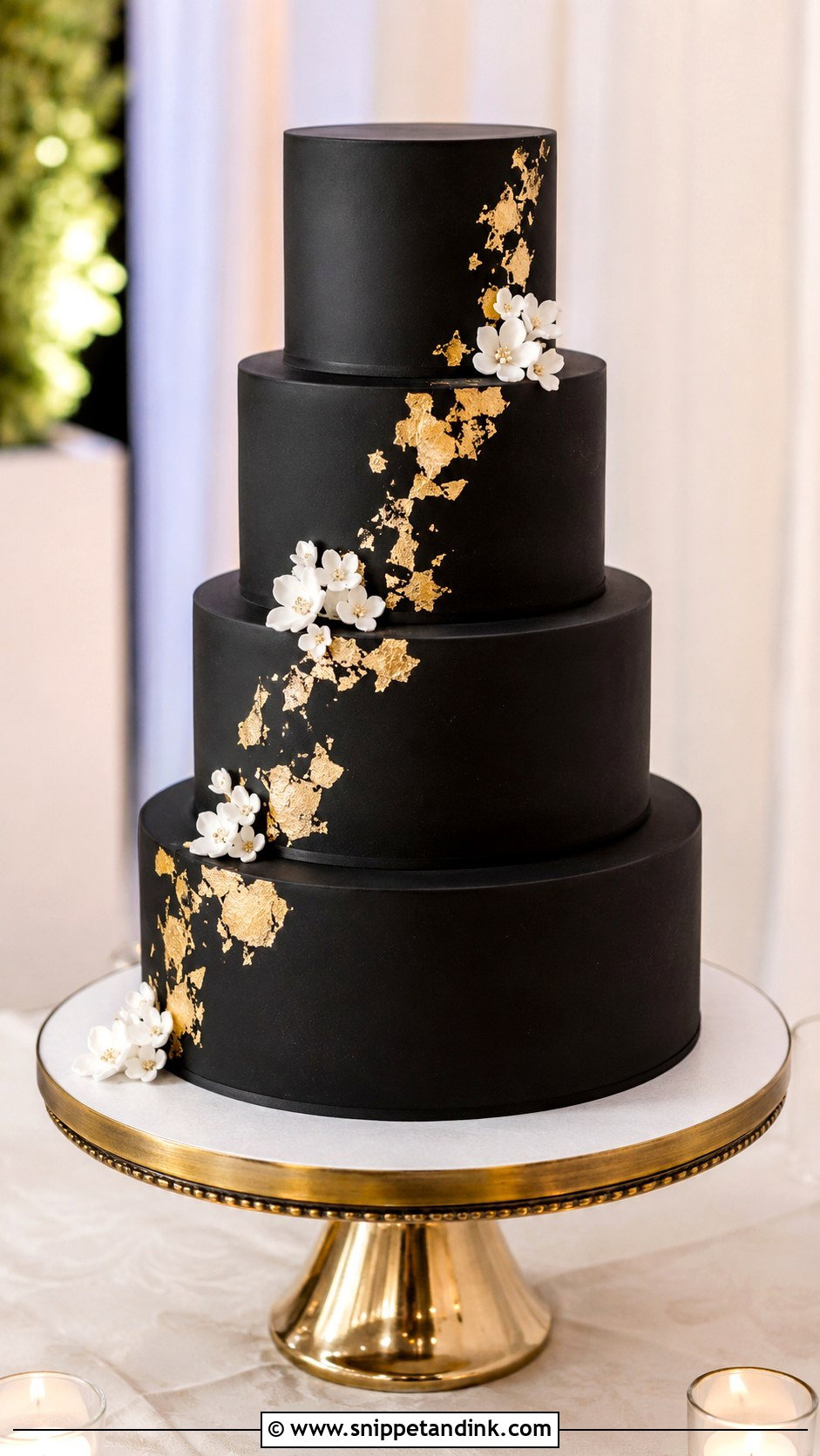 Black And Gold Wedding Cake - Snippet and Ink - 20 Black Wedding Cake Ideas