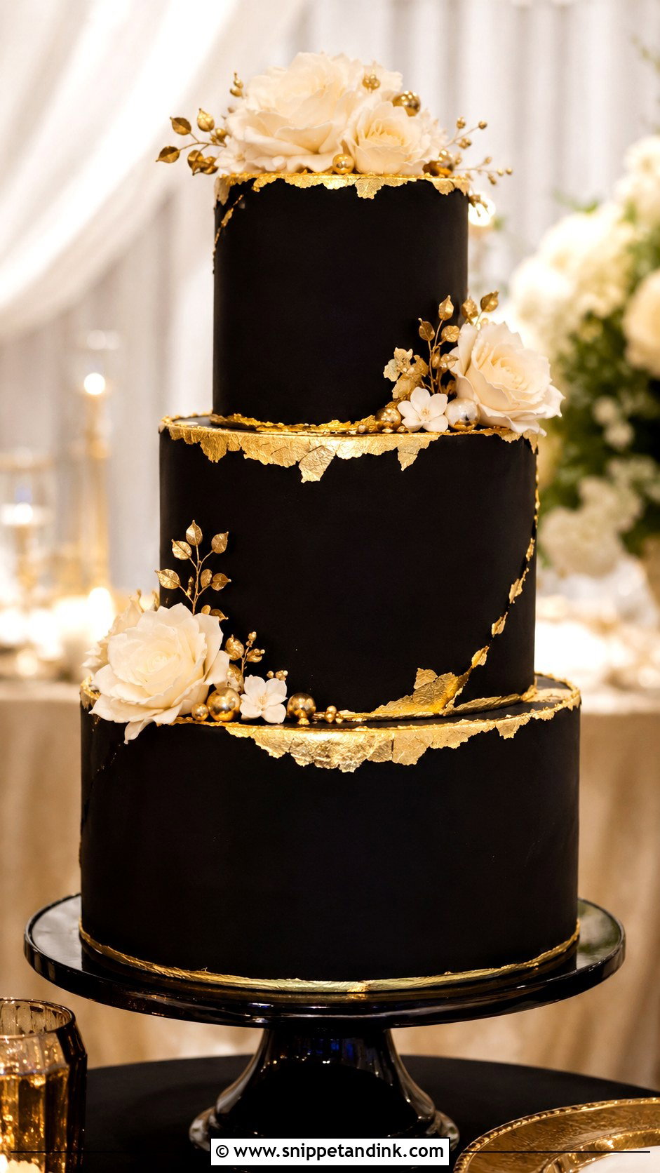 Black And Gold Wedding Cake - Snippet and Ink - 20 Cake Ideas with Gold for Wedding