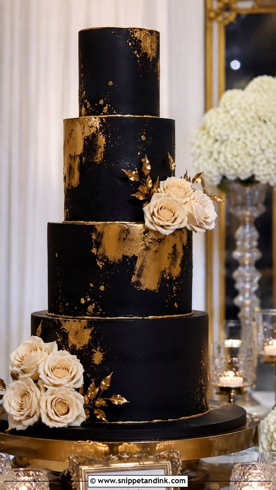 Black And Gold Wedding Cake - Snippet and Ink - 20 Dramatic Wedding Cake Ideas
