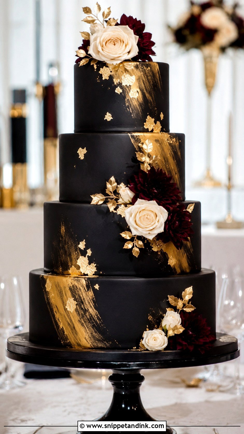 Black And Gold Wedding Cake - Snippet and Ink - 20 Glitz and Glam Cake Ideas for Wedding