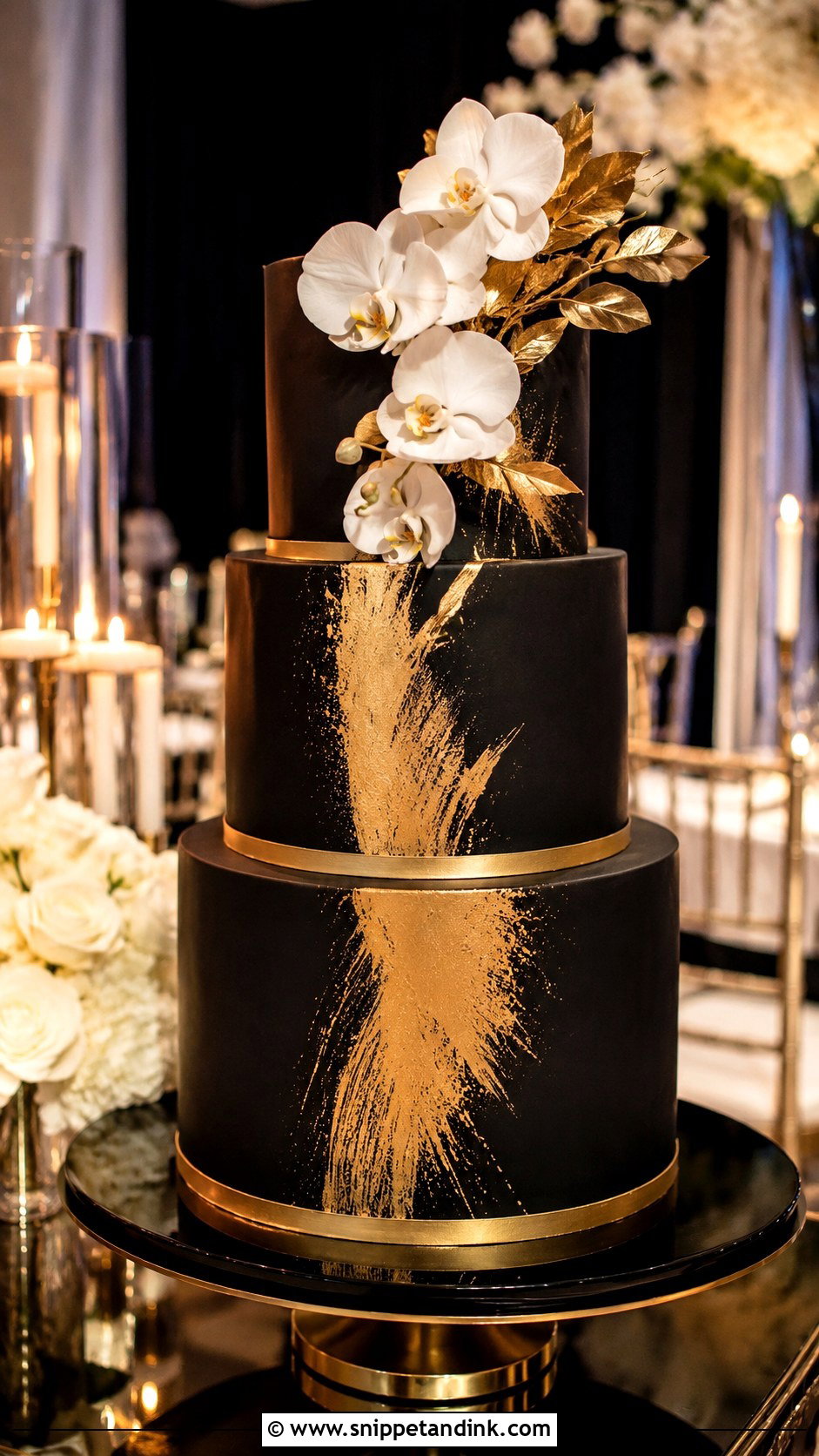 Black And Gold Wedding Cake - Snippet and Ink - 20 Gold Themed Cake Ideas for Wedding