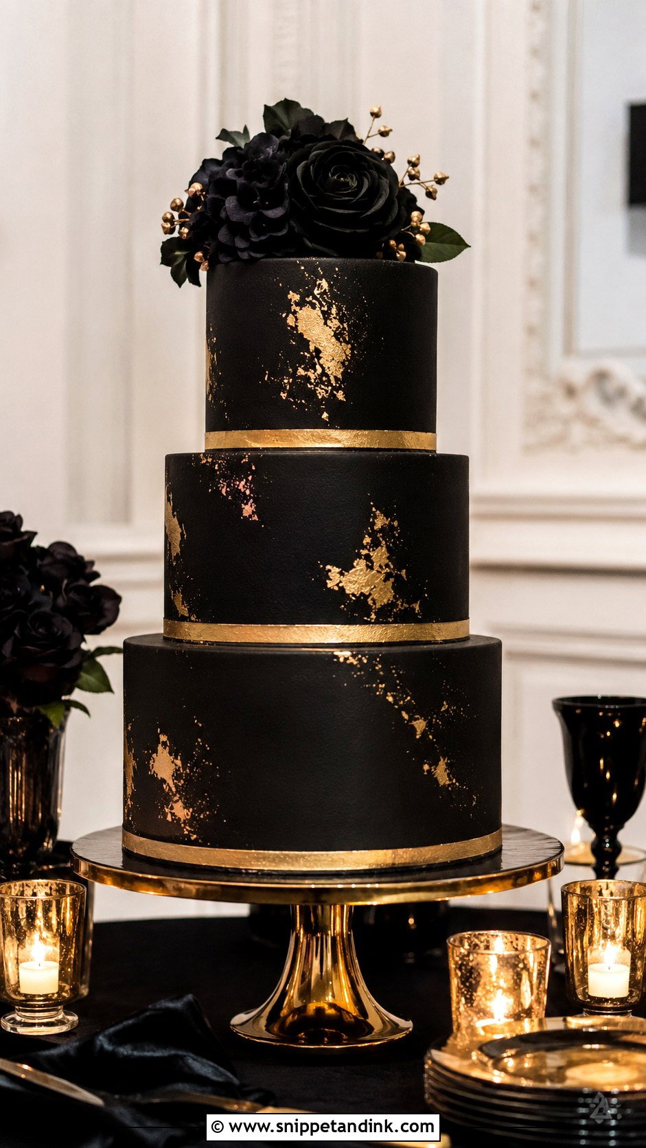 Black And Gold Wedding Cake - Snippet and Ink - 30 Masculine Wedding Cake Ideas