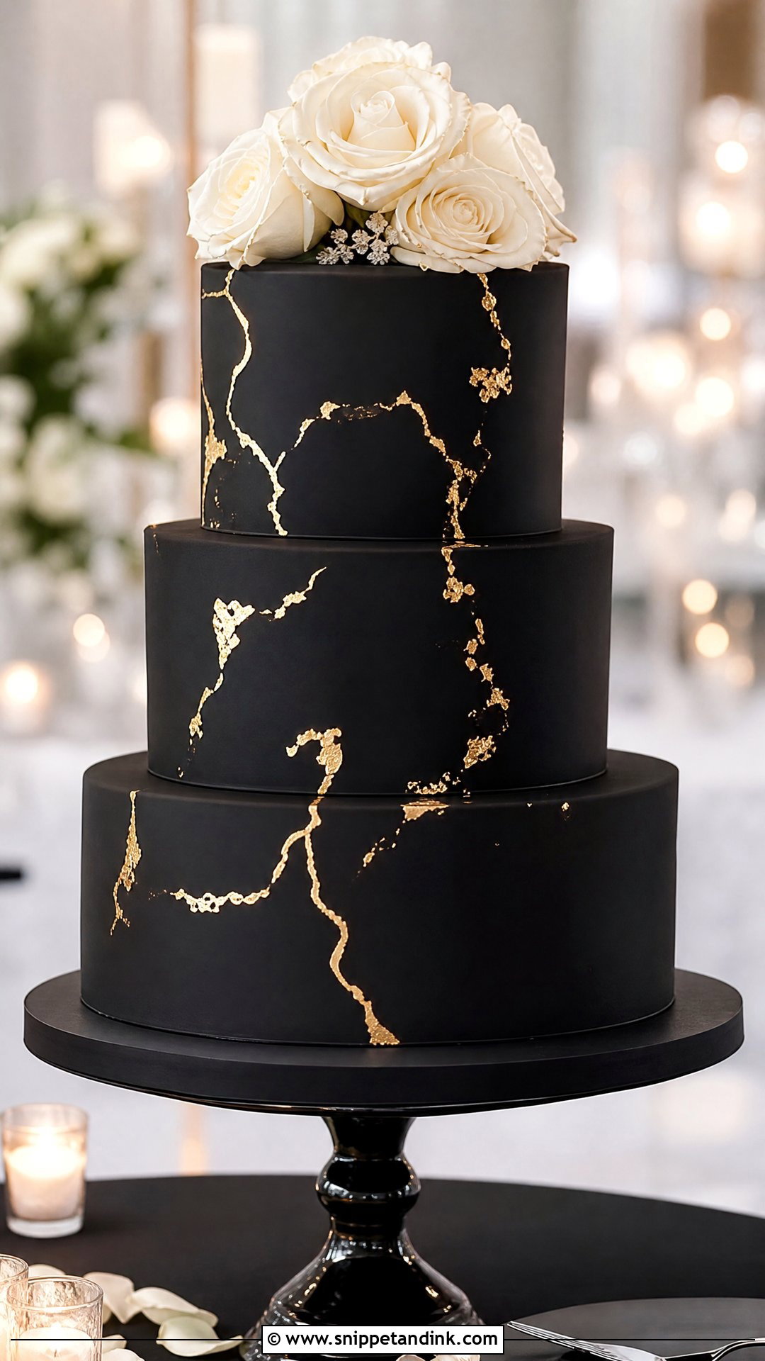 Black And Gold Wedding Cake - Snippet and Ink - 35 Gold Cake Ideas for Wedding